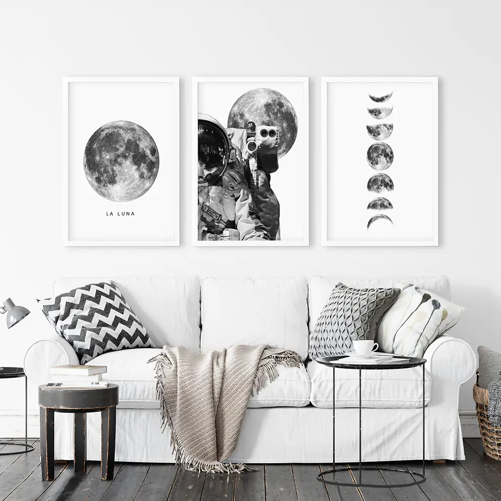 Modern Black White Moon Phases Wall Art Set of 3 - Image 5