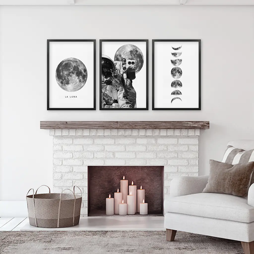 Modern Black White Moon Phases Wall Art Set of 3 - Image 6