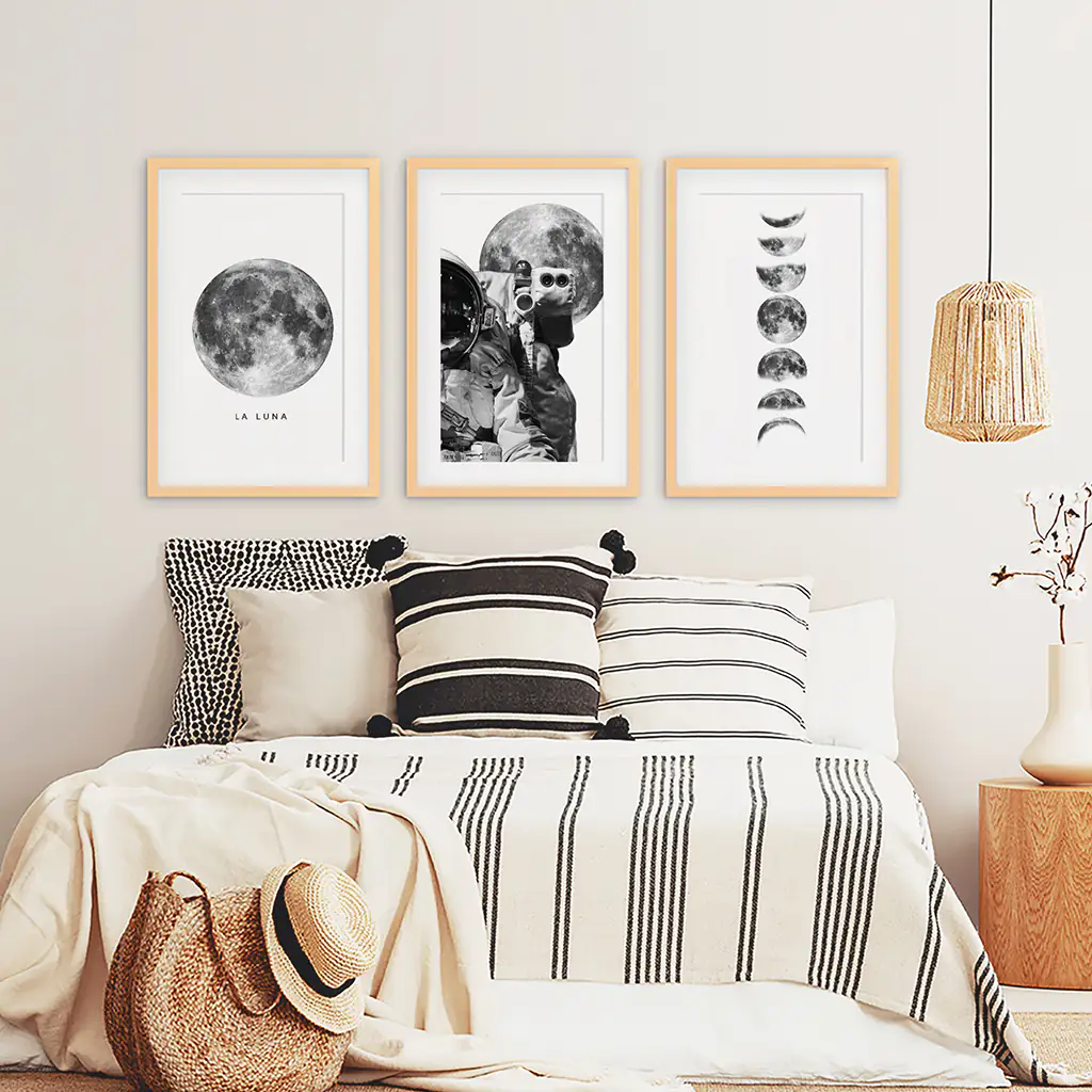 Modern Black White Moon Phases Wall Art Set of 3 - Image 7