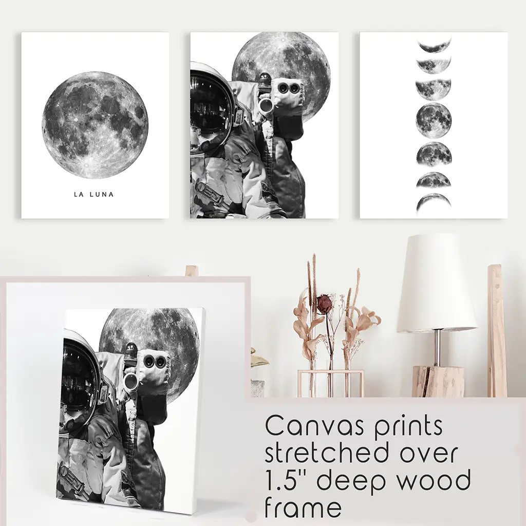 Modern Black White Moon Phases Wall Art Set of 3 - Image 9