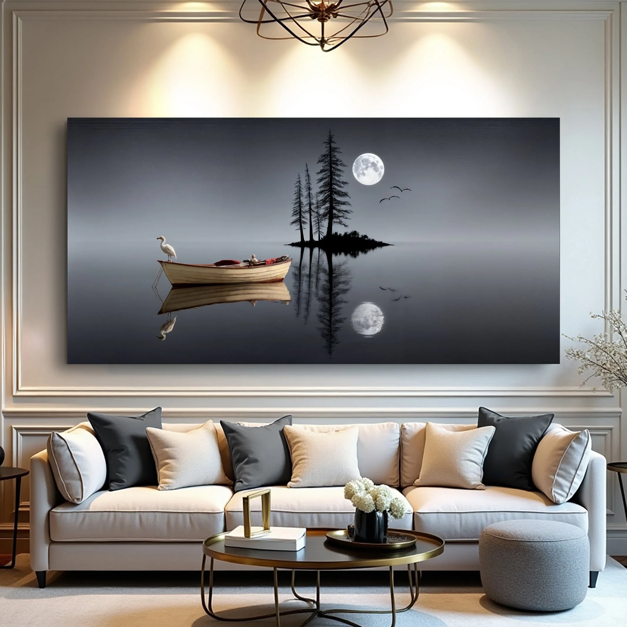 Modern Minimalist Night Lake Wall Art - Image 4