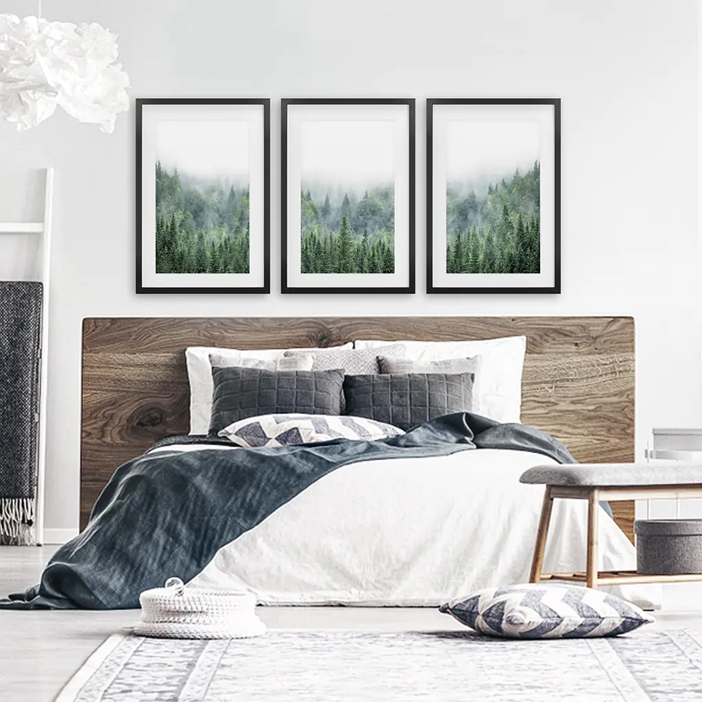 Nordic Nature Wall Art Set. Green Foggy Forest - Image 2