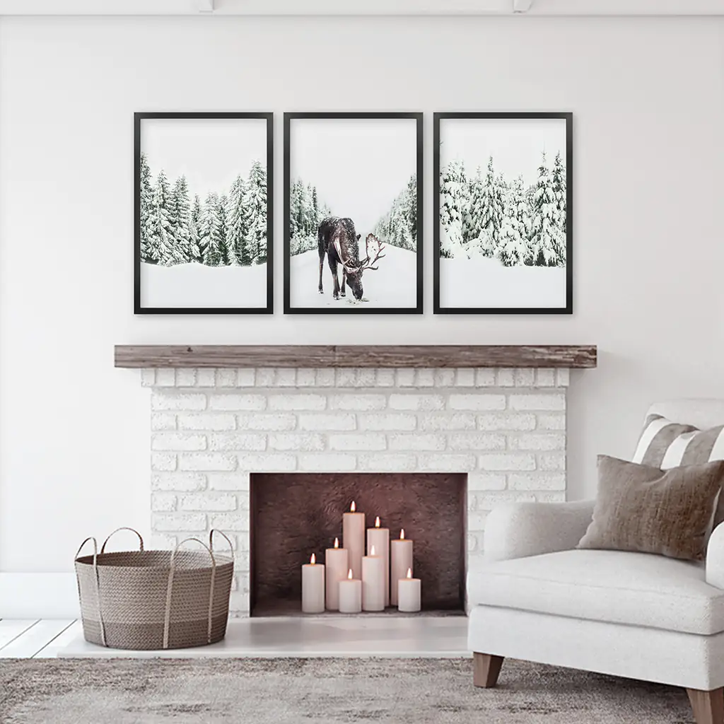 Nordic Winter Wall Art Set of 3. Snowy Forest and Moose - Image 5