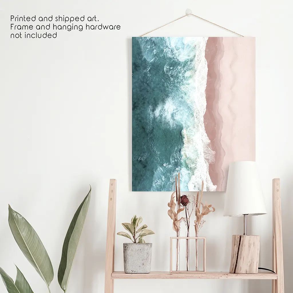 Ocean Aerial Print. Neutral Pink Beach, Blue Waves - Image 10
