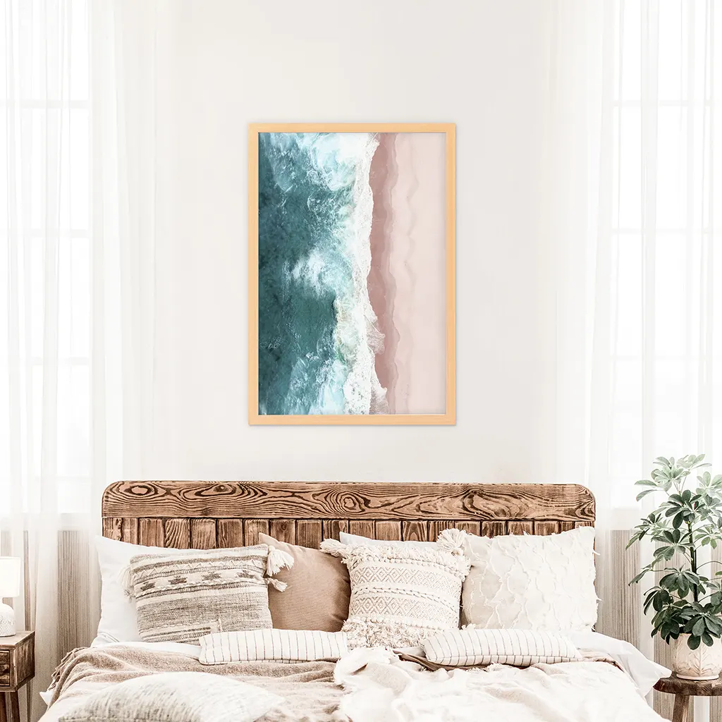 Ocean Aerial Print. Neutral Pink Beach, Blue Waves - Image 3