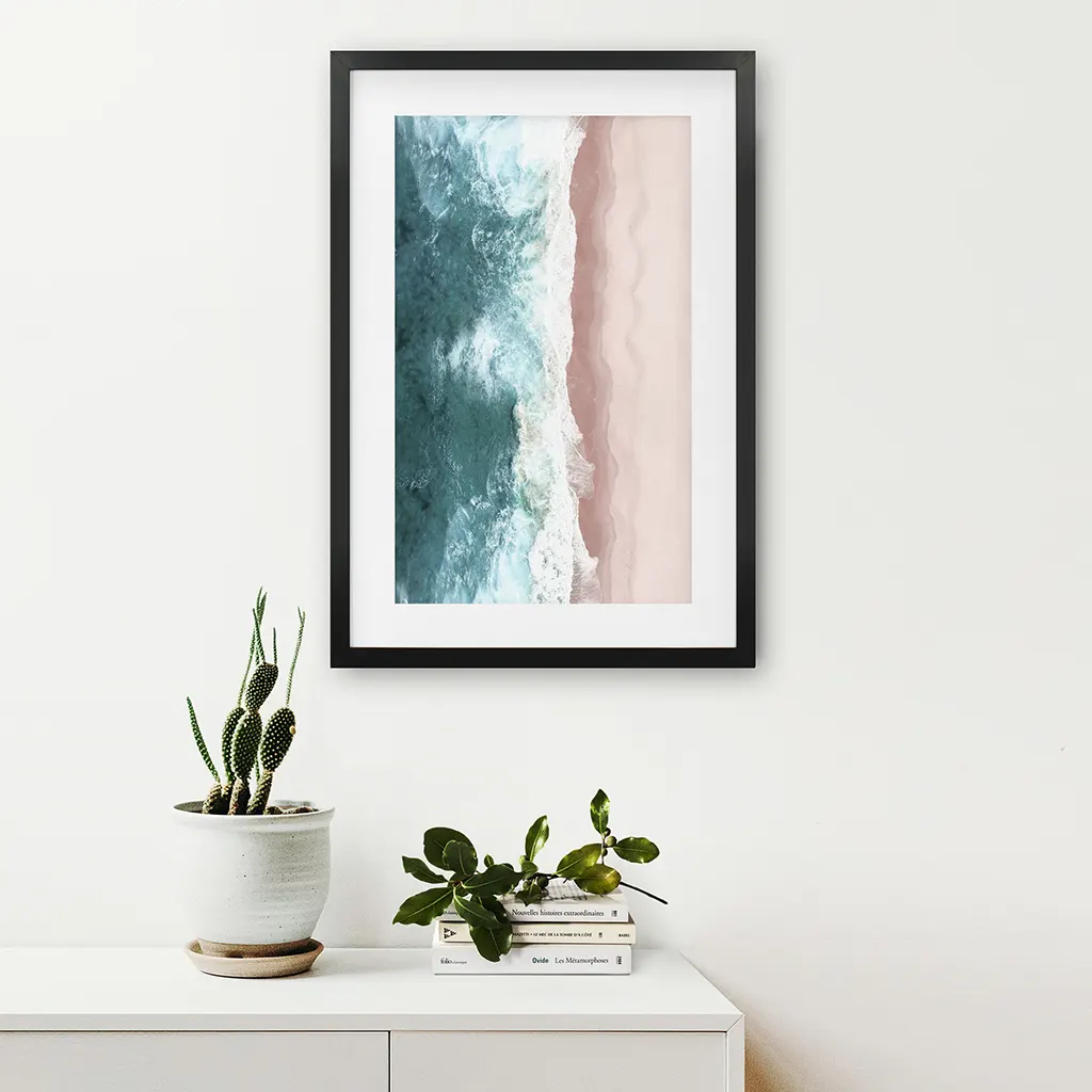 Ocean Aerial Print. Neutral Pink Beach, Blue Waves - Image 7