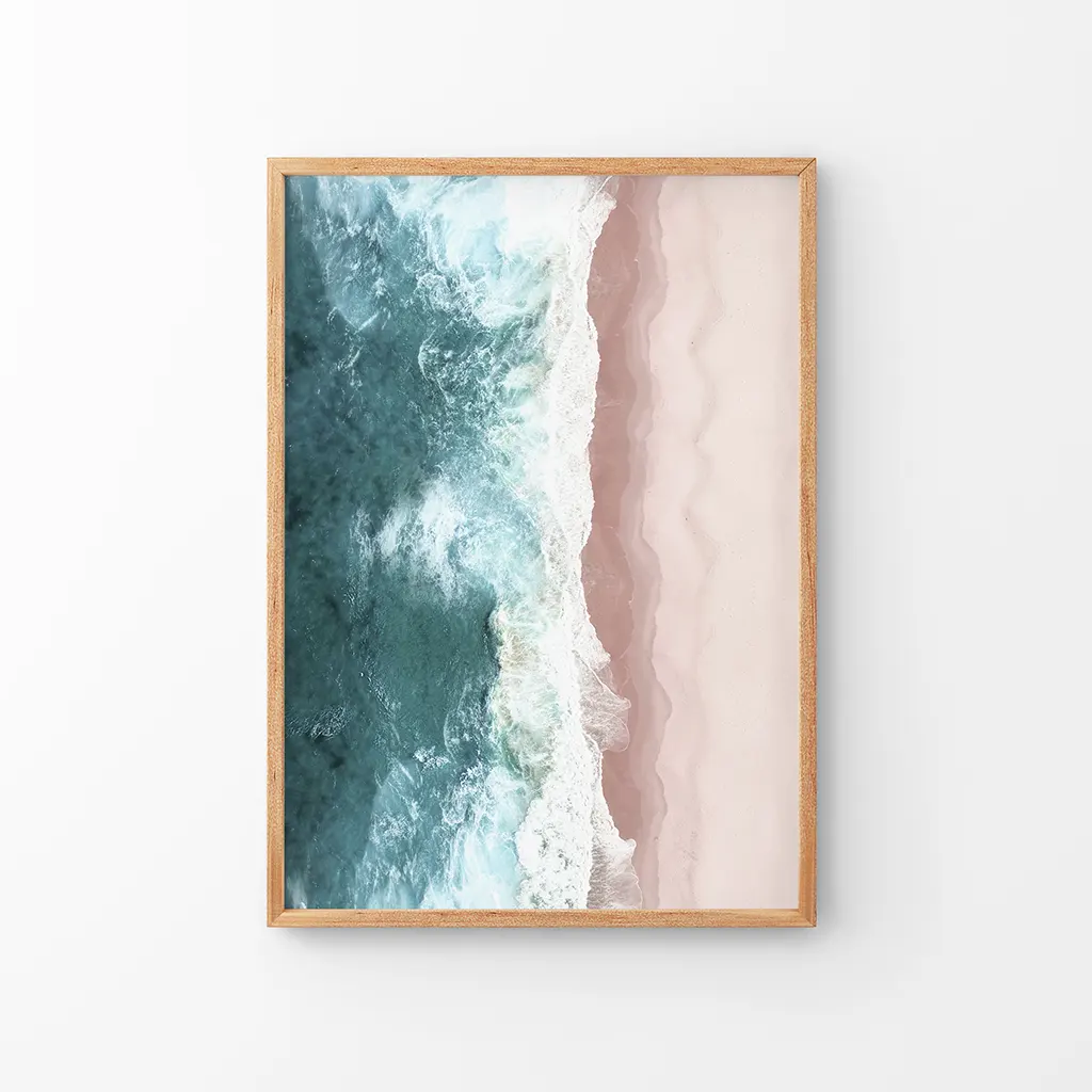Ocean Aerial Print. Neutral Pink Beach, Blue Waves - Image 8