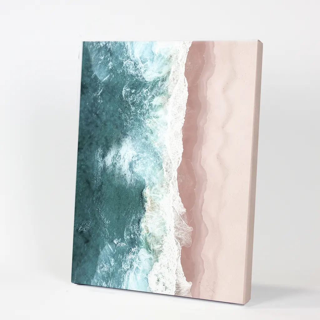 Ocean Aerial Print. Neutral Pink Beach, Blue Waves - Image 9