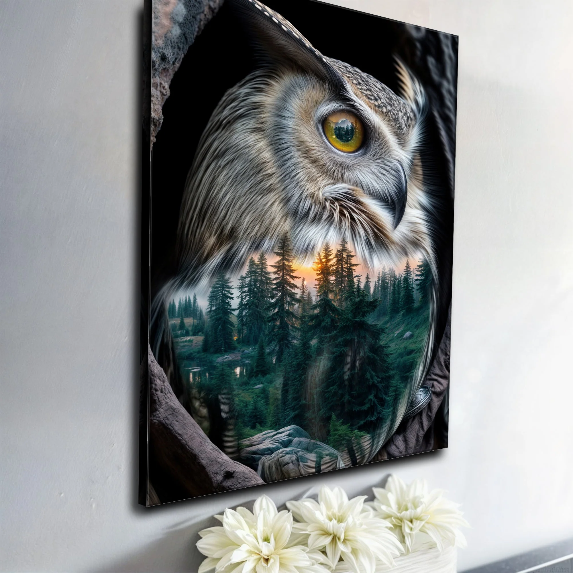 Owl Double Exposure Wall Art - Image 2