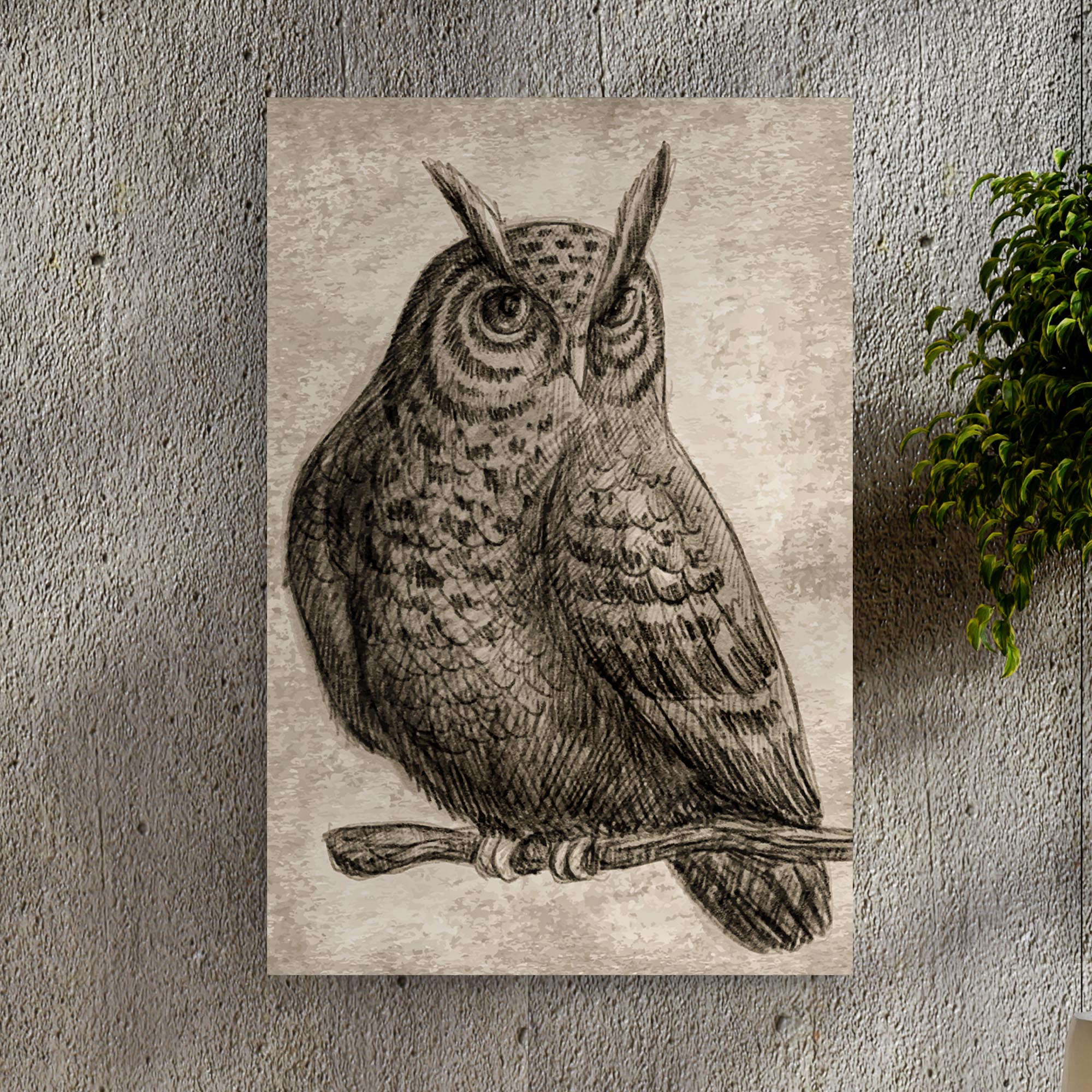 Owl Pencil Sketch Portrait Canvas Wall Art - Image 2