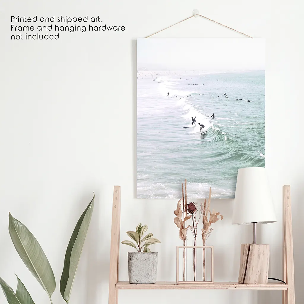 Pastel California Beach Print. Surfers and Ocean Waves - Image 10
