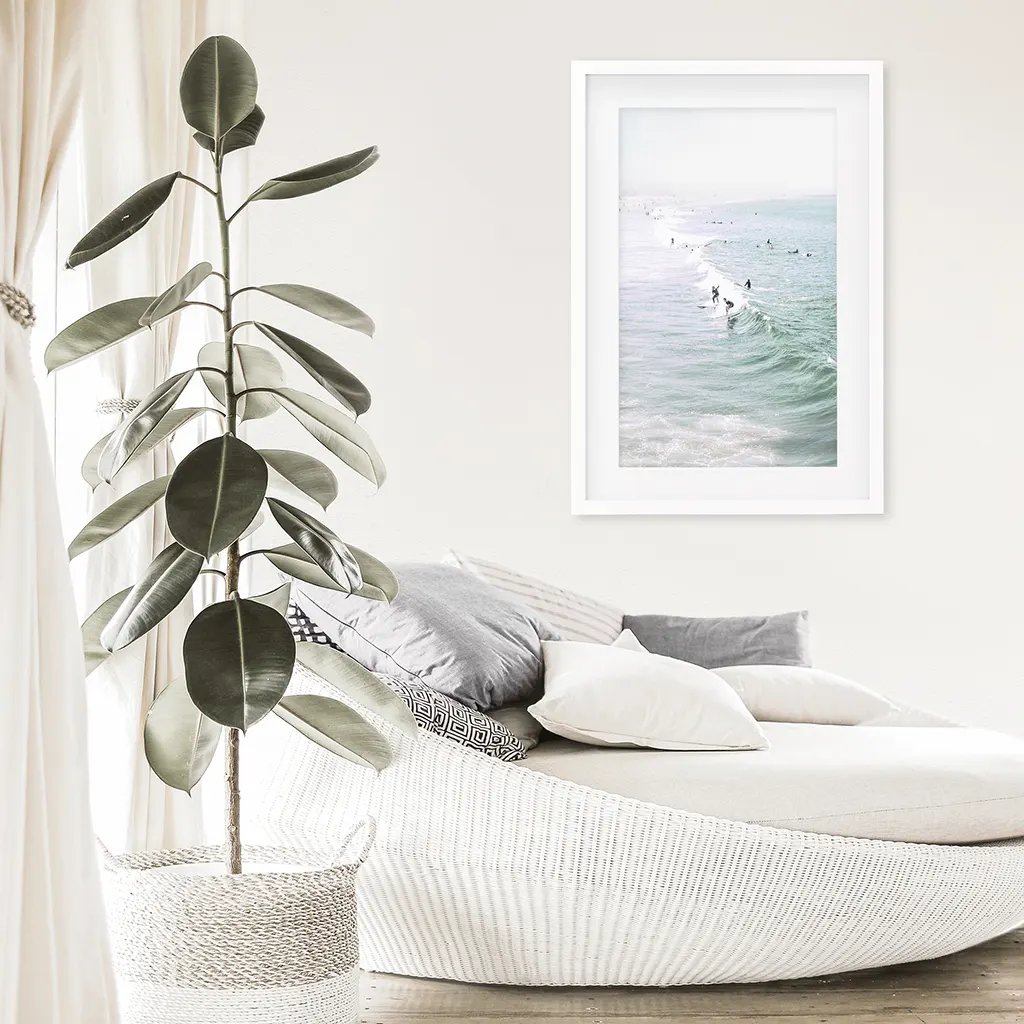 Pastel California Beach Print. Surfers and Ocean Waves - Image 2