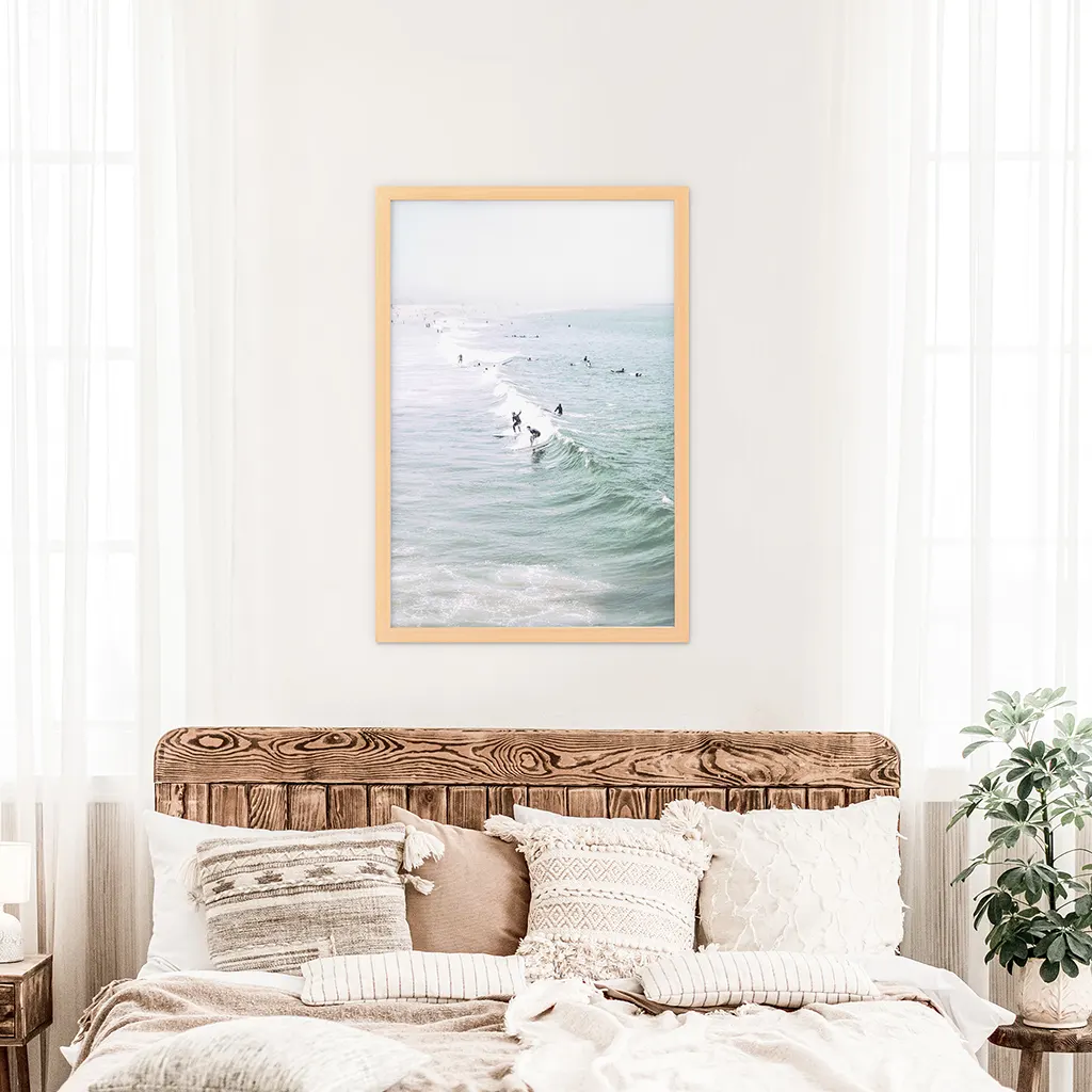 Pastel California Beach Print. Surfers and Ocean Waves - Image 4