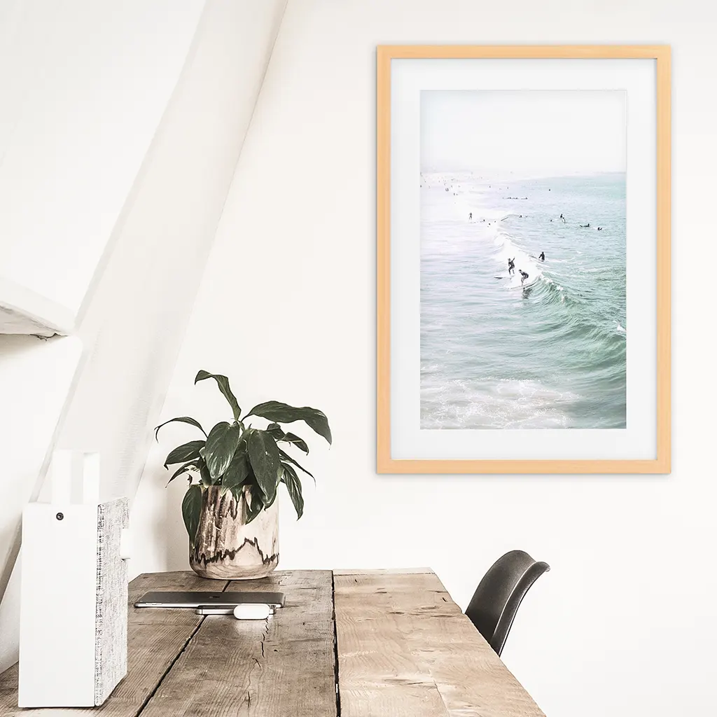 Pastel California Beach Print. Surfers and Ocean Waves - Image 6
