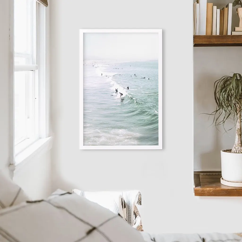 Pastel California Beach Print. Surfers and Ocean Waves - Image 7