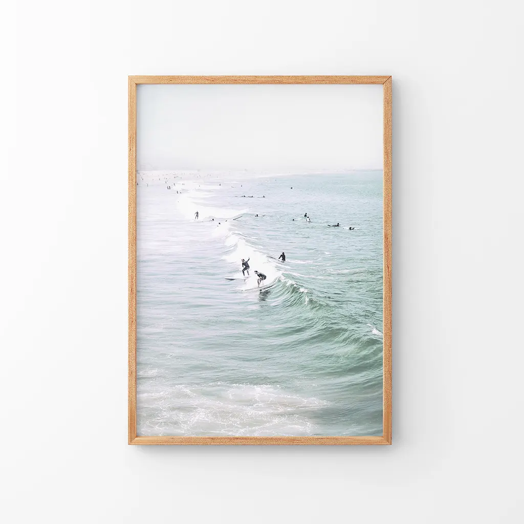 Pastel California Beach Print. Surfers and Ocean Waves - Image 8