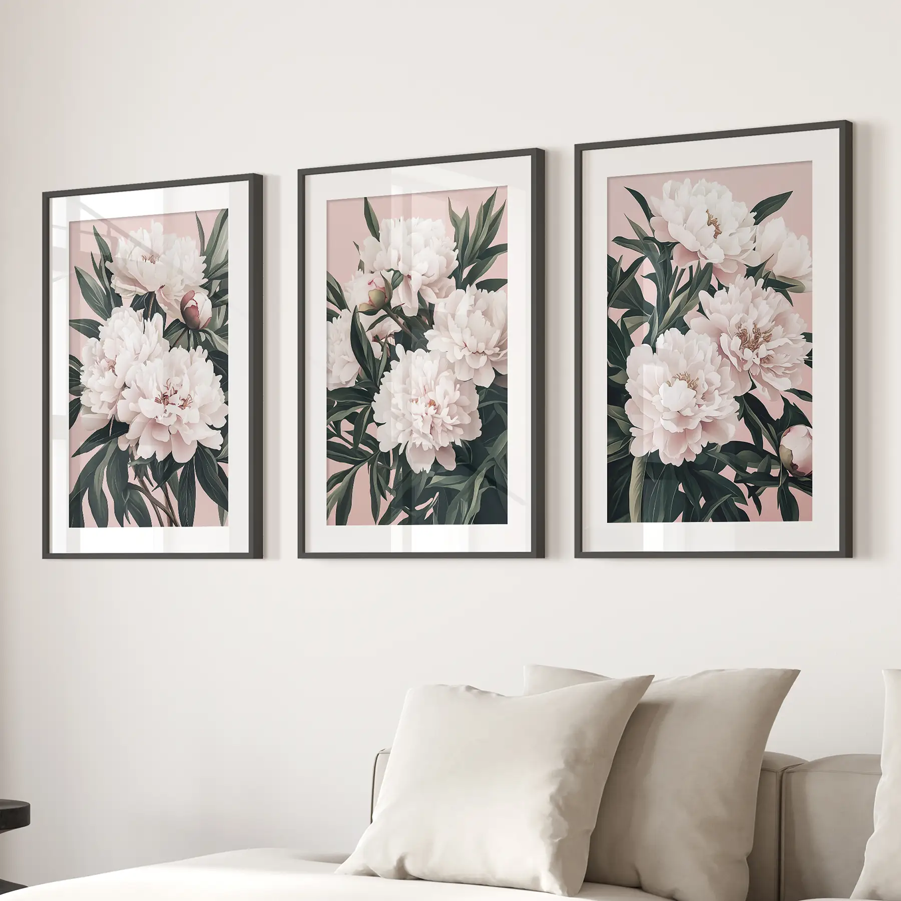 Peonies Flowers Wall Art Set of 3. Pink and Green Decor - Image 3
