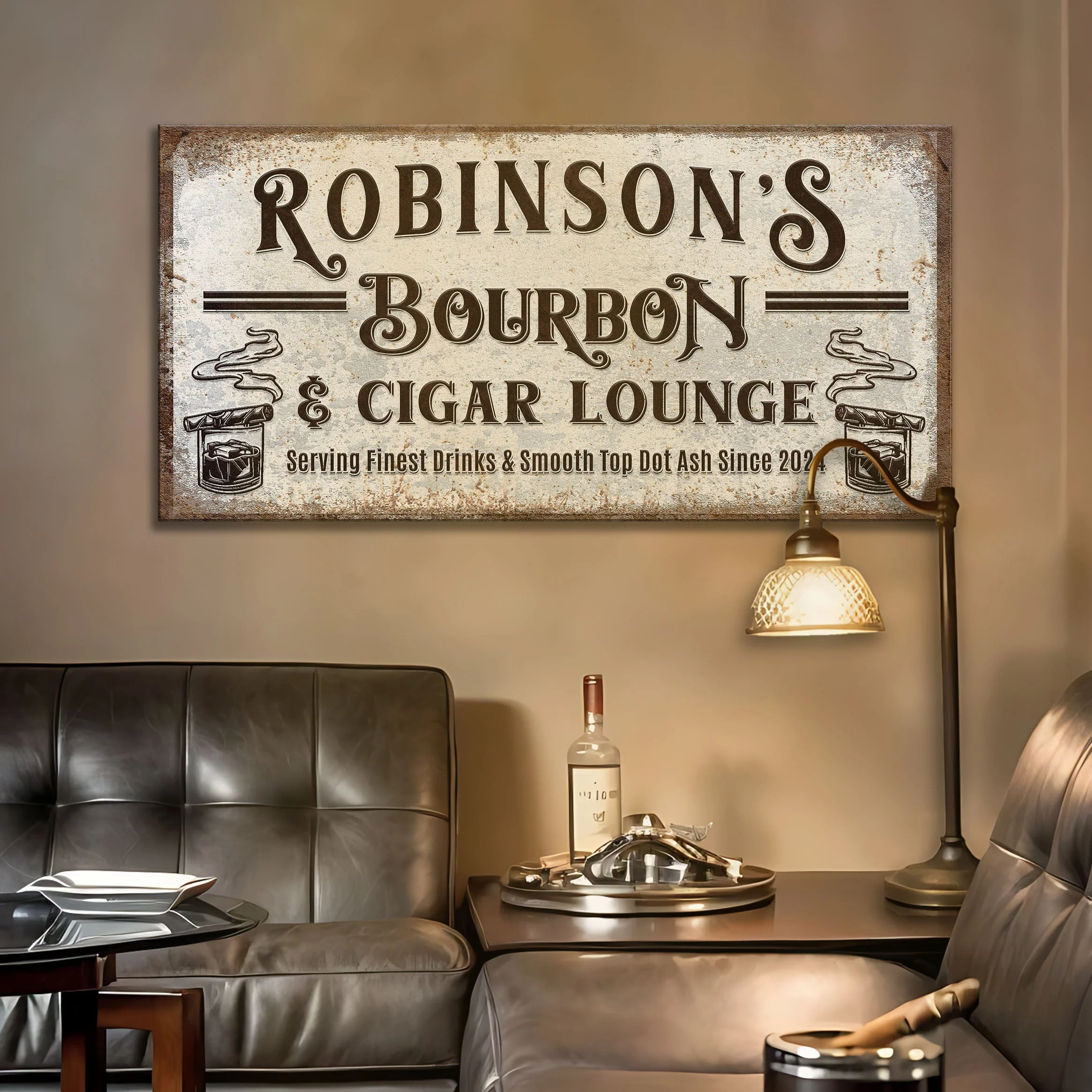 Personalized Bourbon and Cigar Bar Sign - Image 3