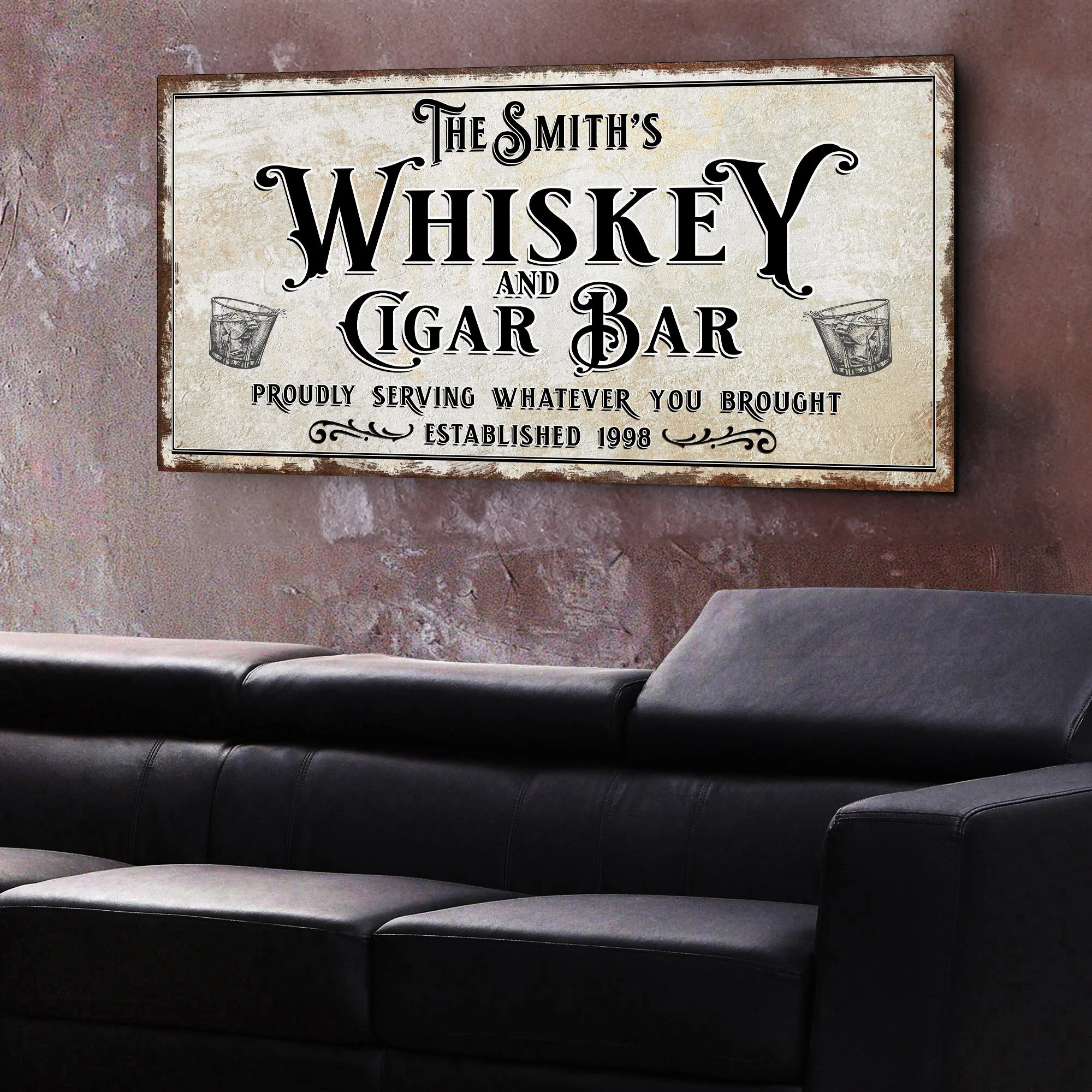 Personalized Whiskey and Cigar Bar Sign - Image 2