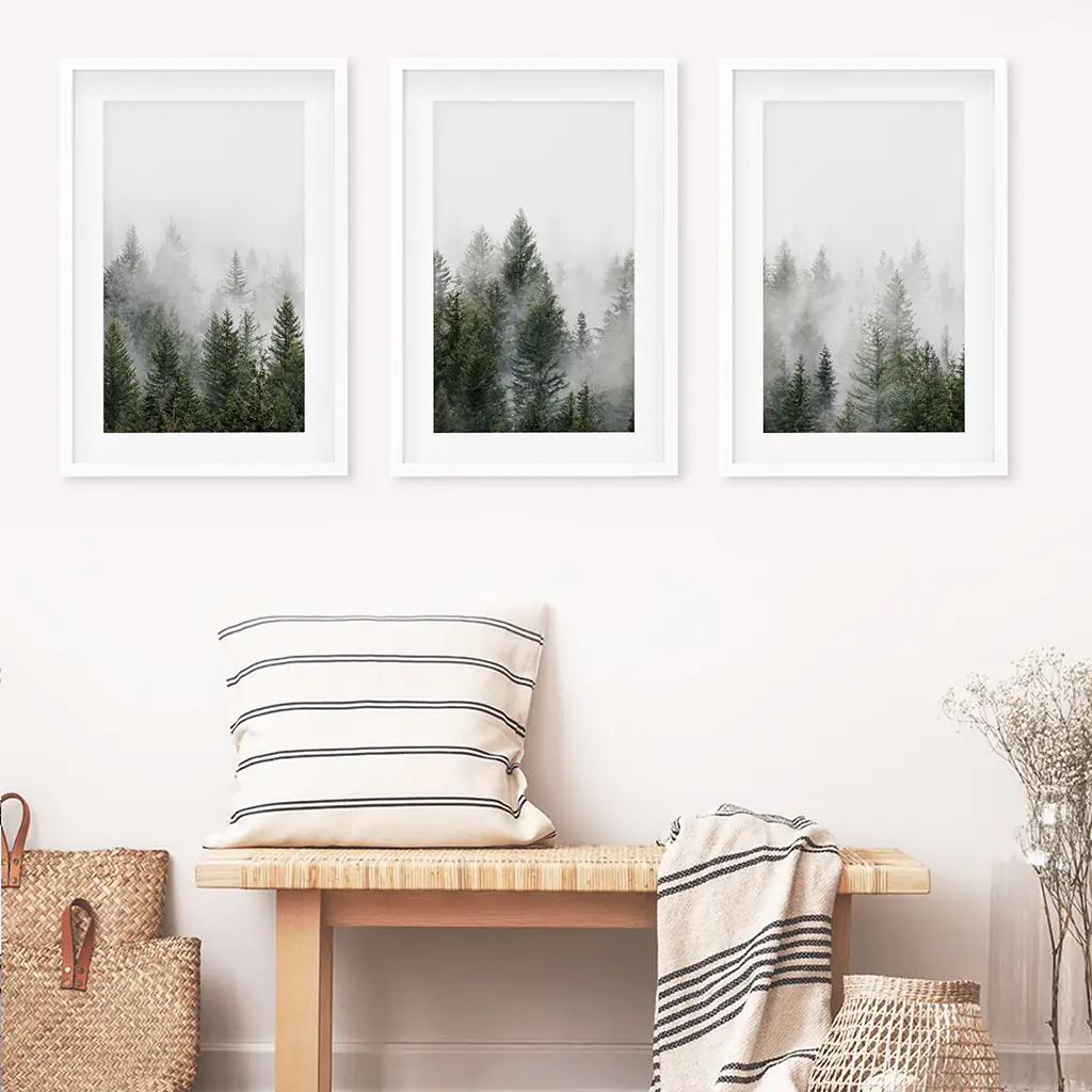 Pine Tree Foggy Forest Triptych. Nordic Wall Decor - Image 6
