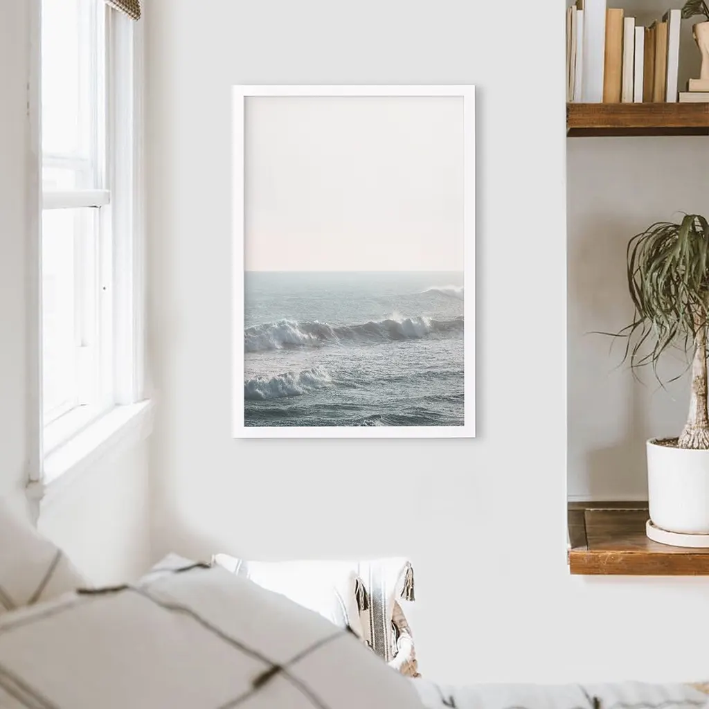 Pink Sunset and Ocean Waves Print. Coastal Wall Art - Image 2