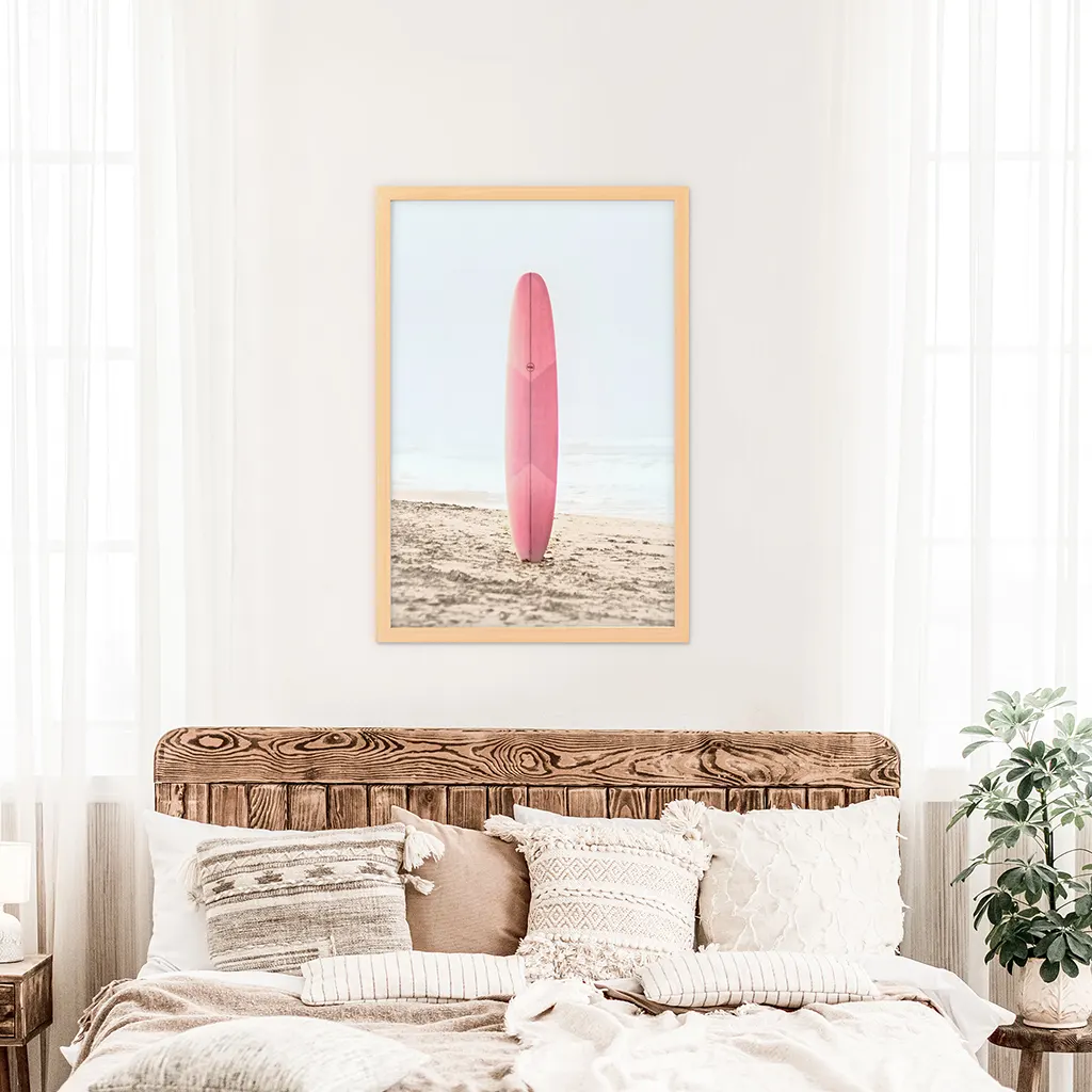 Pink Surfboard on a Sandy Beach Print. California Summer - Image 6