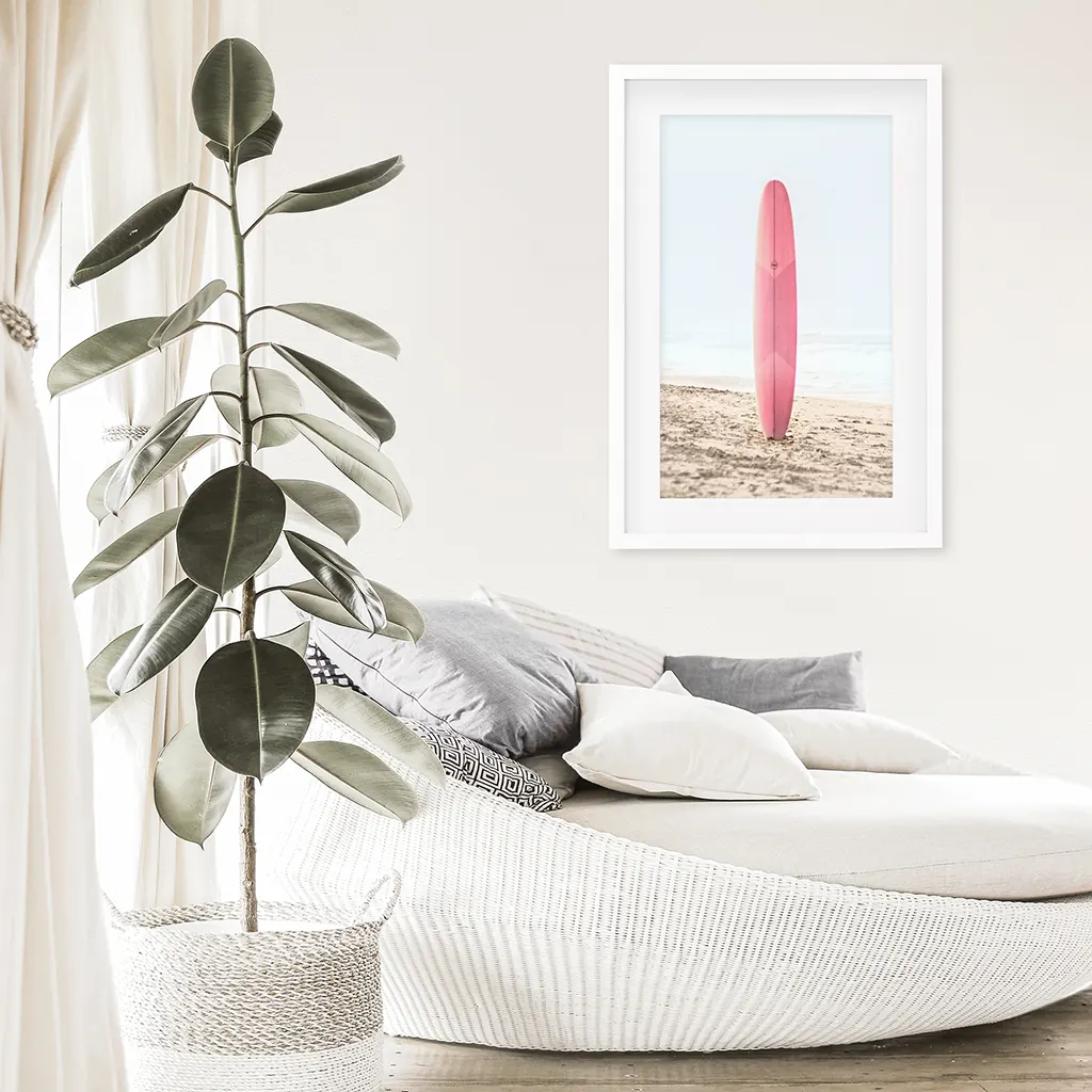 Pink Surfboard on a Sandy Beach Print. California Summer - Image 7