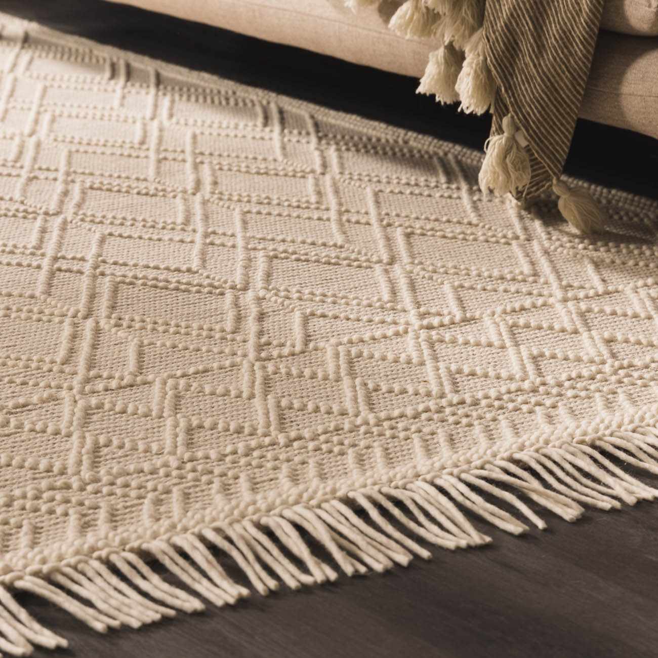 Ramsbury Beige Trellis Wool Rug - Image 11