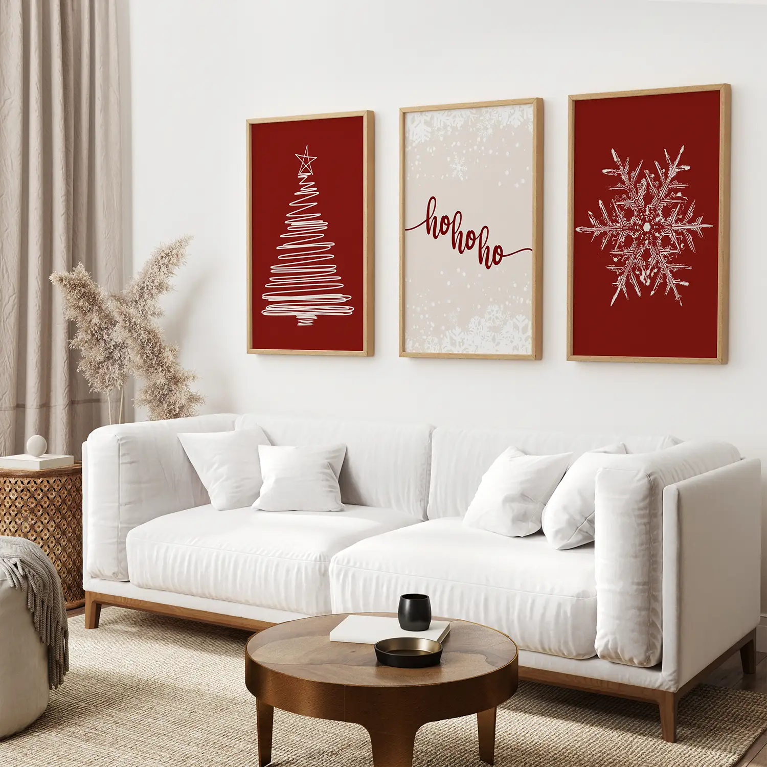 Red Christmas Set Xmas Tree Snowflake Art Poster - Image 6