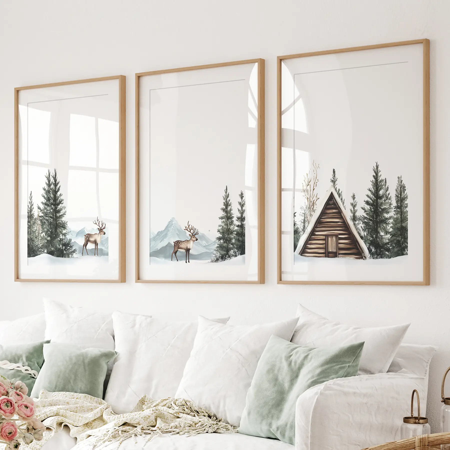 Rustic Cabin, Snowy Forest Prints. 3 Piece Winter Wall Art - Image 5