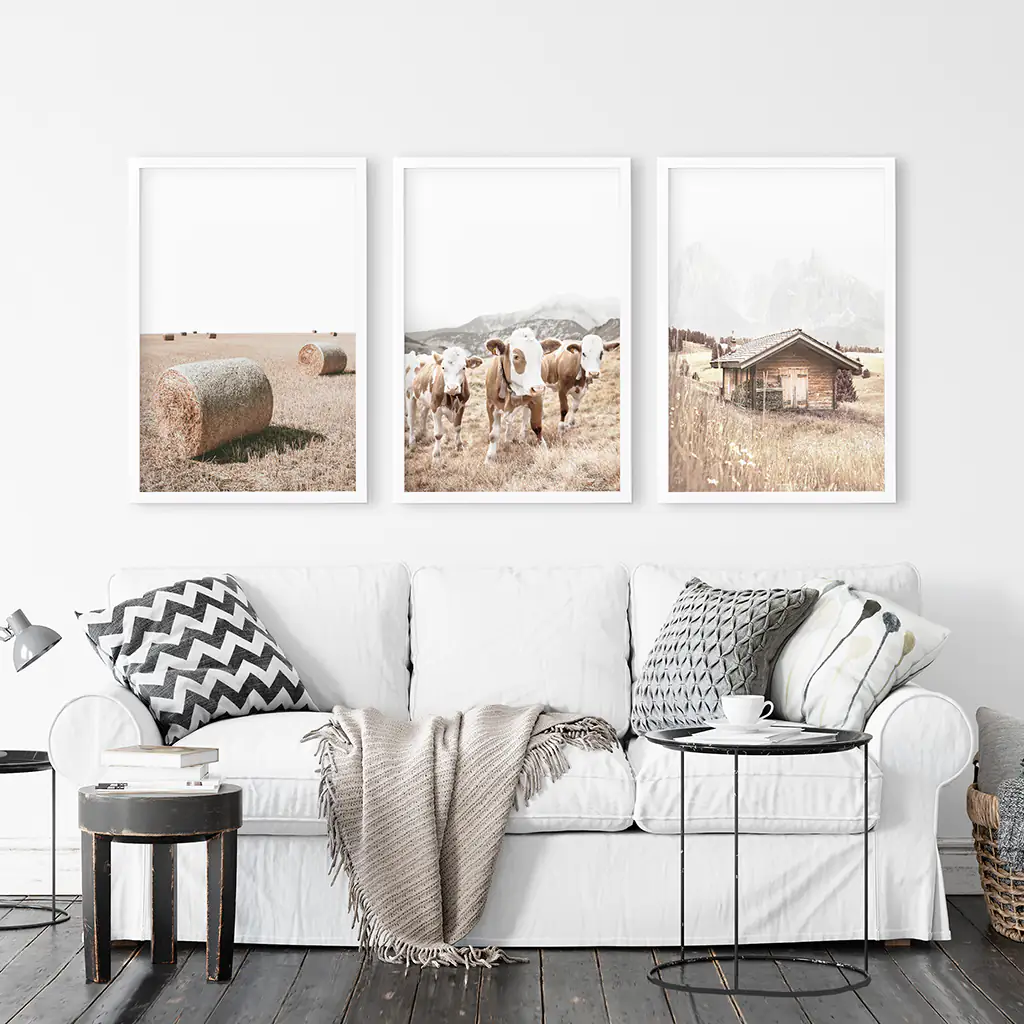 Rustic Fall Set of 3 Posters. Wooden Barn, Cows, Hay Bales - Image 2
