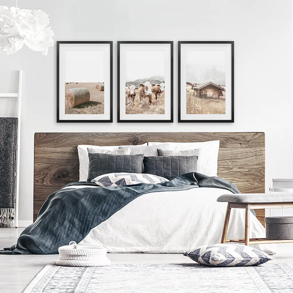 Rustic Fall Set of 3 Posters. Wooden Barn, Cows, Hay Bales - Image 4
