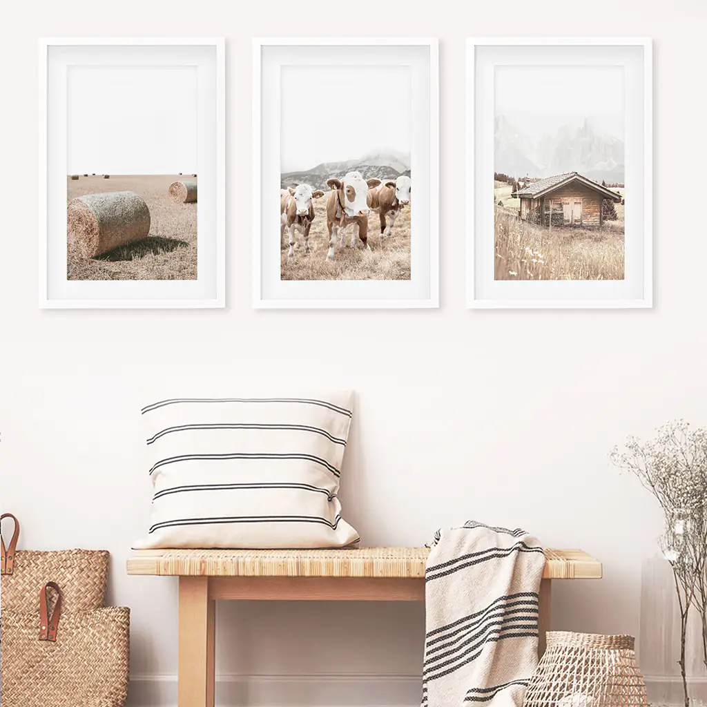 Rustic Fall Set of 3 Posters. Wooden Barn, Cows, Hay Bales - Image 5