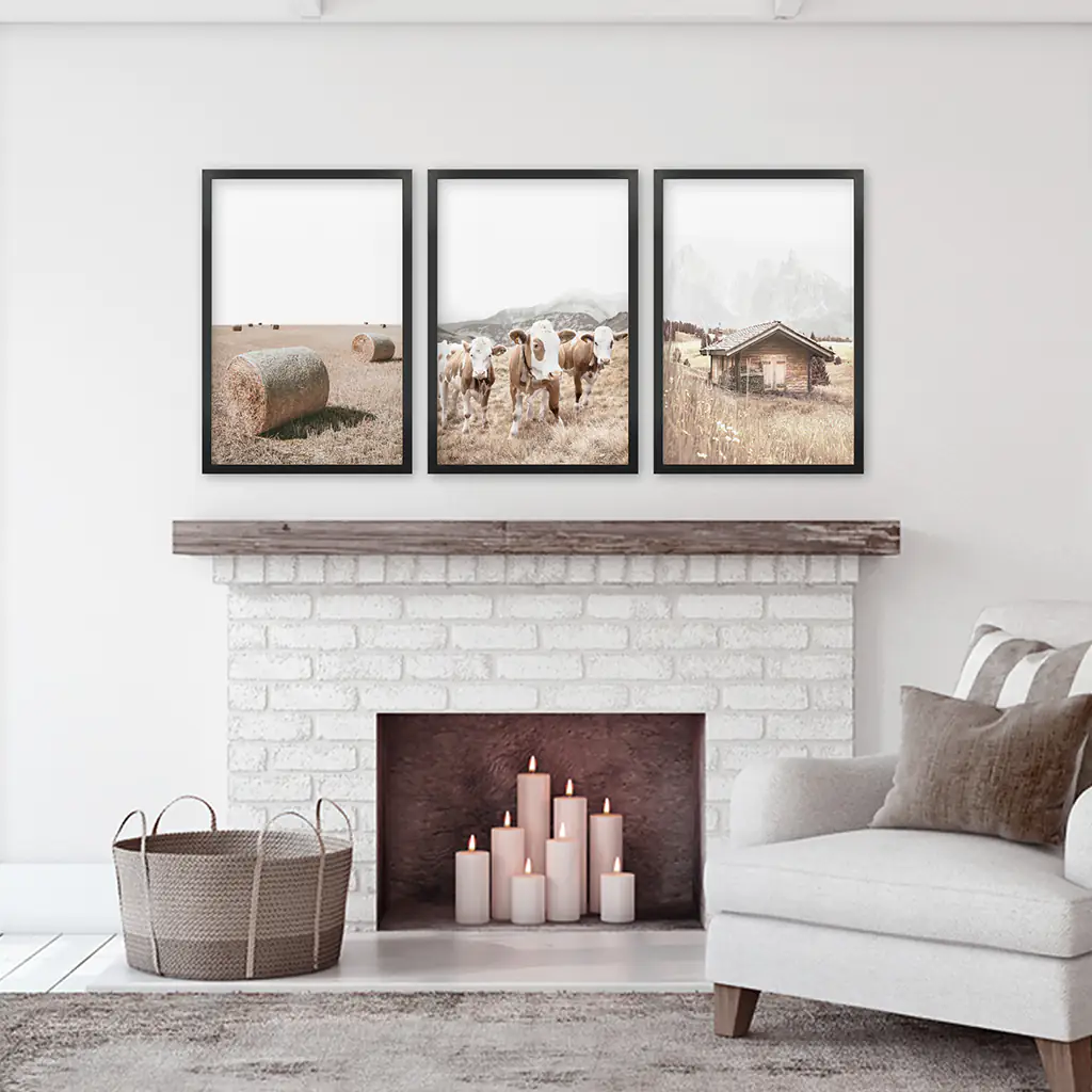 Rustic Fall Set of 3 Posters. Wooden Barn, Cows, Hay Bales - Image 6