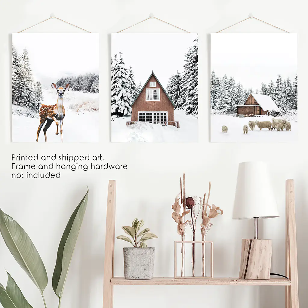 Rustic Winter Set of 3 Wall Art Prints. Animals, Log Cabin - Image 10