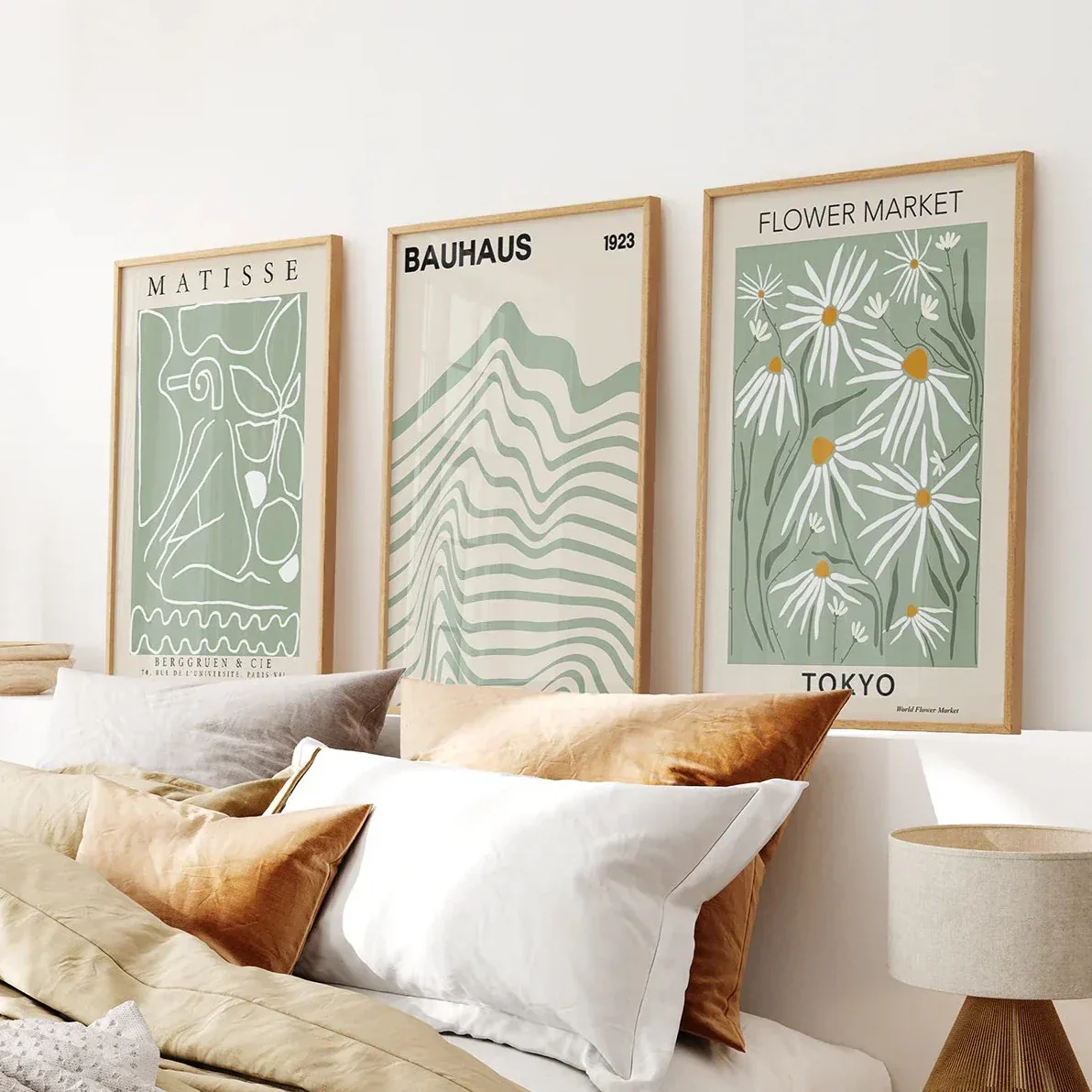 Sage Green Modern Wall Art Set of 3 Prints