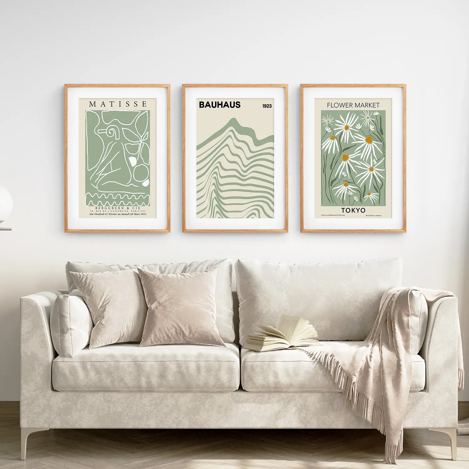Sage Green Modern Wall Art Set of 3 Prints - Image 2