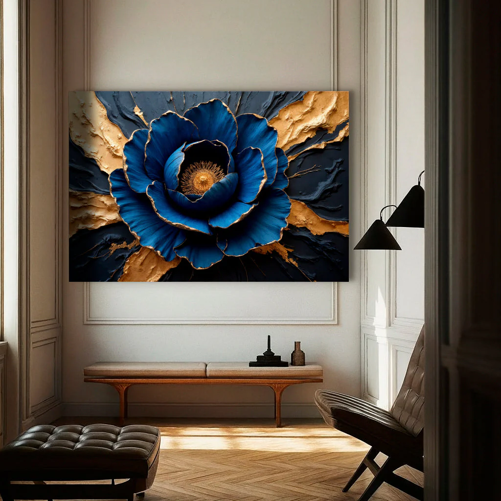 Sapphire Bloom Impasto Wall Art - Image 3