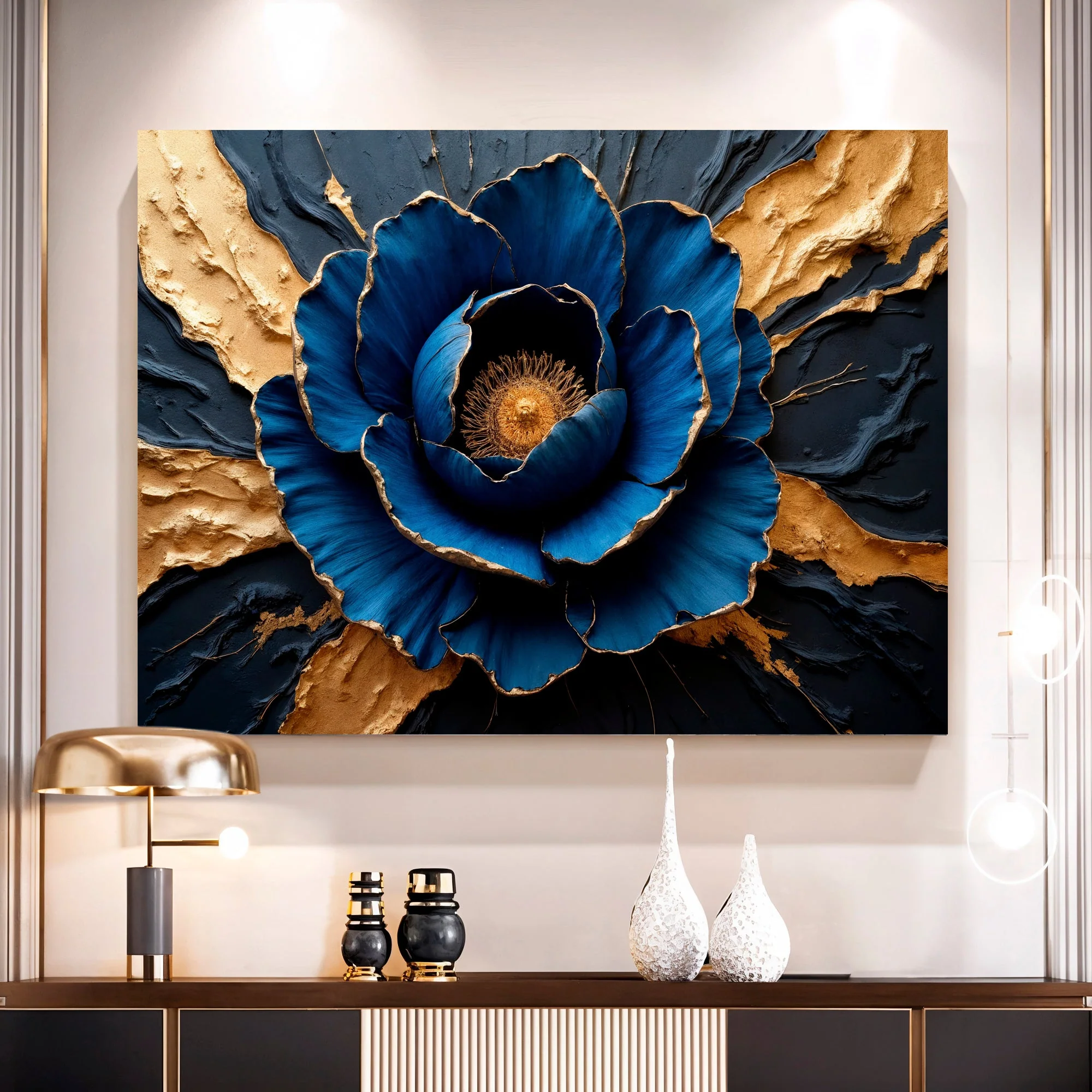 Sapphire Bloom Impasto Wall Art - Image 5