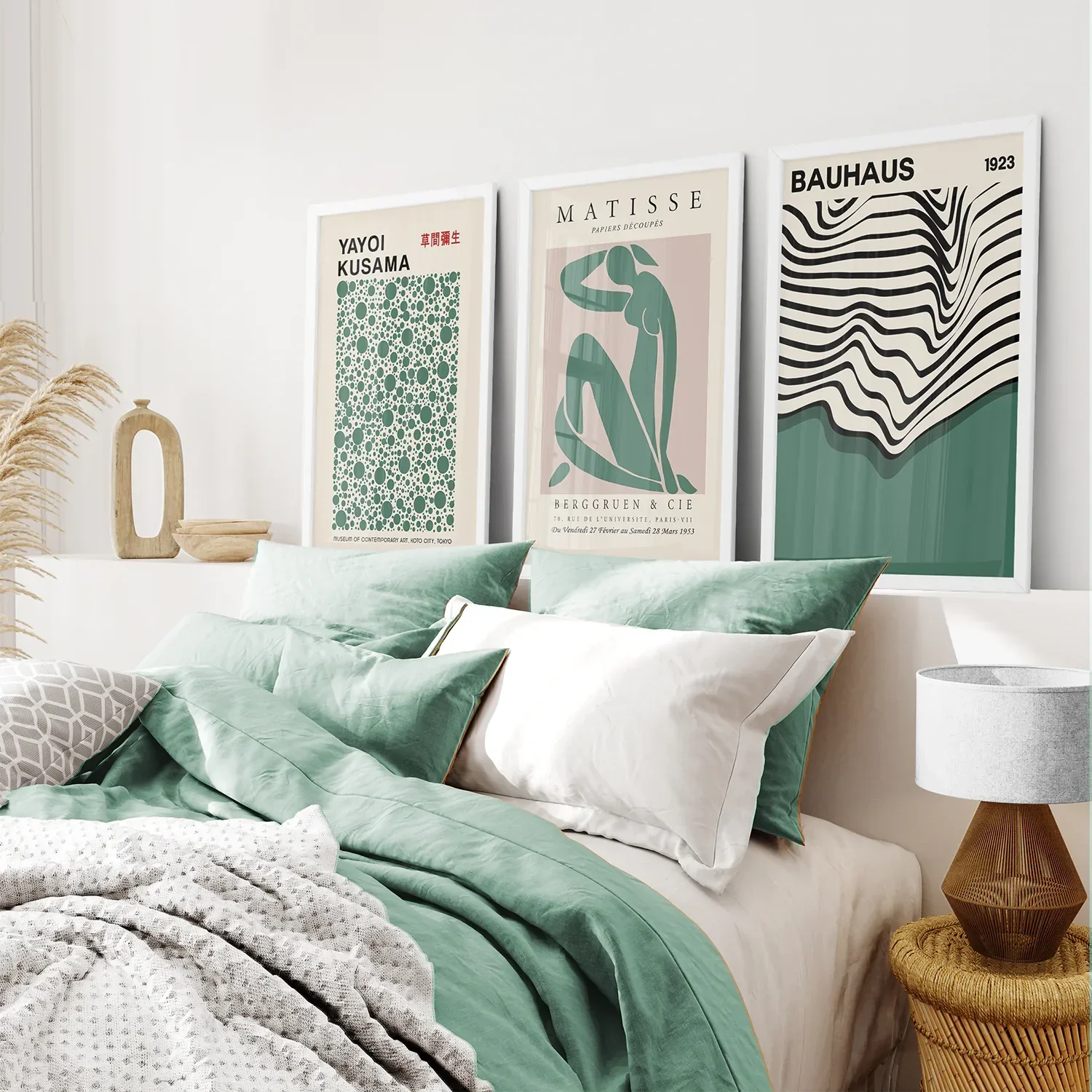 Set of 3 Abstract Figure Art Prints Sage Green - Image 4