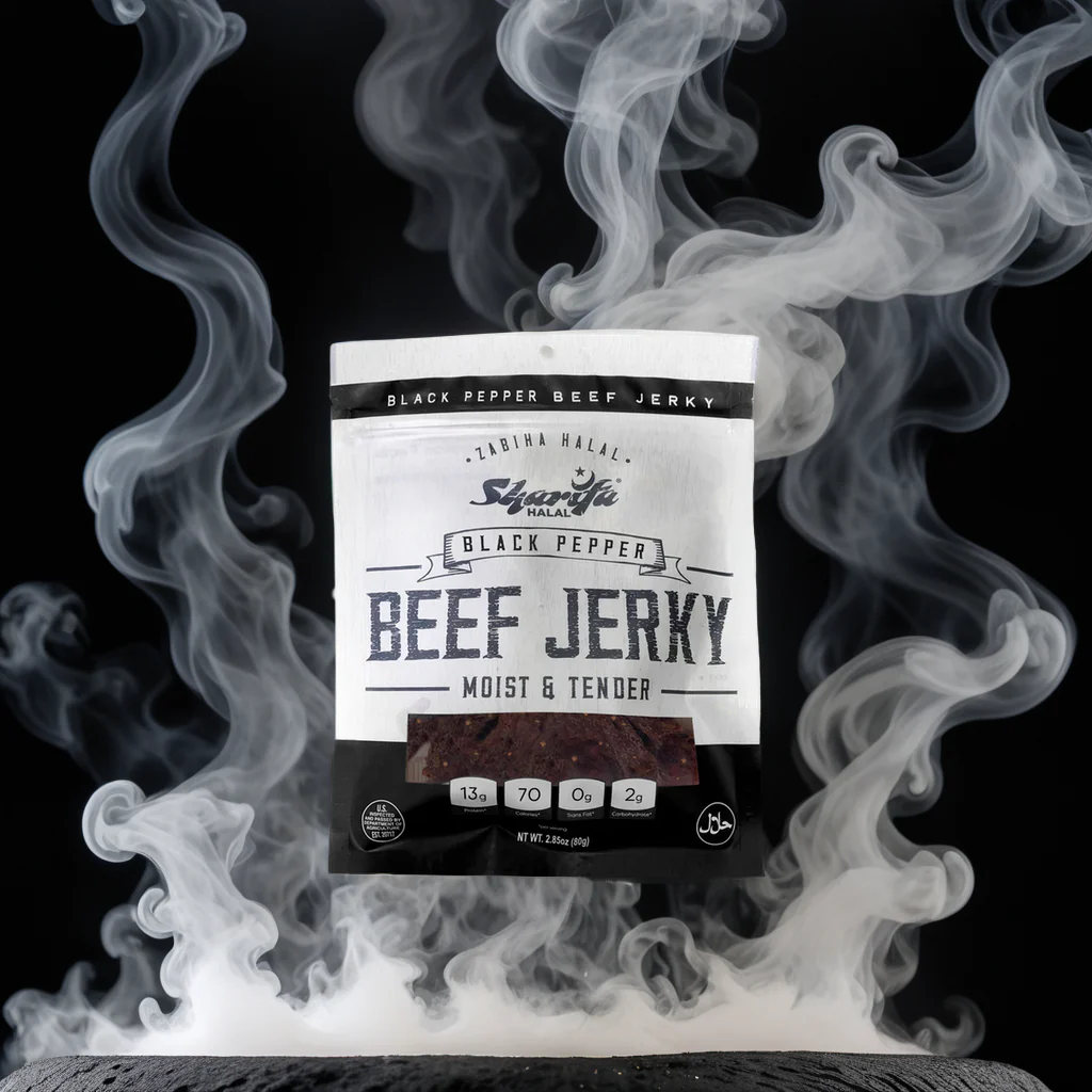 Sharifa Halal Beef Jerky, Black Pepper, (1) 2.85 oz. Bag – Great Everyday Halal Jerky Beef Meat Snack, 100 % Real Zabiha Halal Beef, 13g of Protein, 70 Calories, 0g Trans Fat, & 2g of Carbohydrates - Image 9