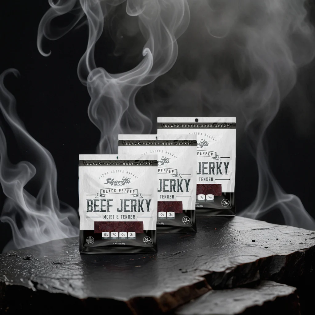 Sharifa Halal Beef Jerky, Black Pepper, (3) 2.85 oz. Bag – Great Everyday Halal Jerky Beef Meat Snack, 100 % Real Zabiha Halal Beef, 13g of Protein, 70 Calories, 0g Trans Fat, & 2g of Carbohydrates - Image 3