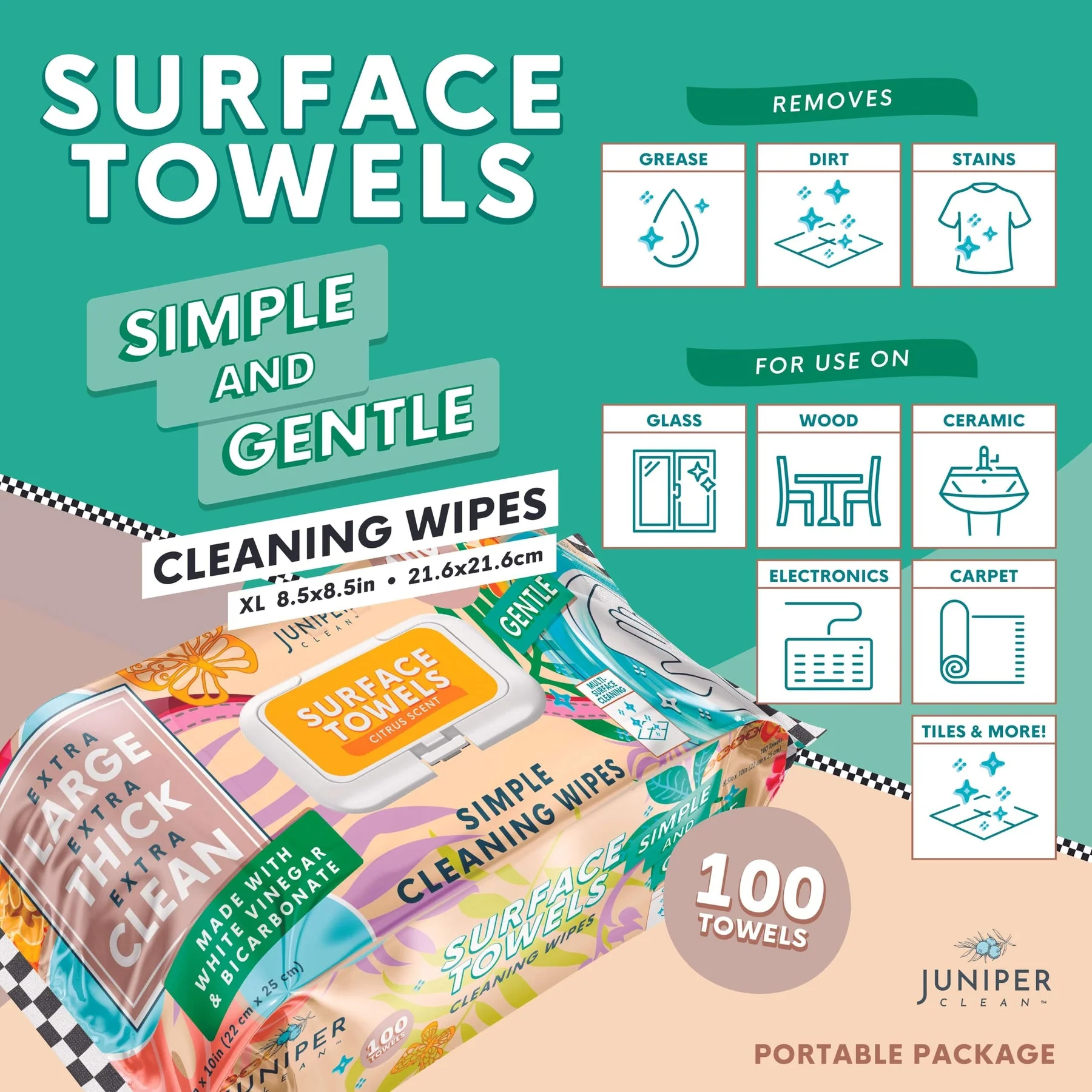 Single Surface Cleaning Wipes Bleach Free, Thick & Large Dispose, All-Purpose Cleaner for Bathroom, Kitchen, Office, 100 Count Soft Flow, Biodegradable - Image 2