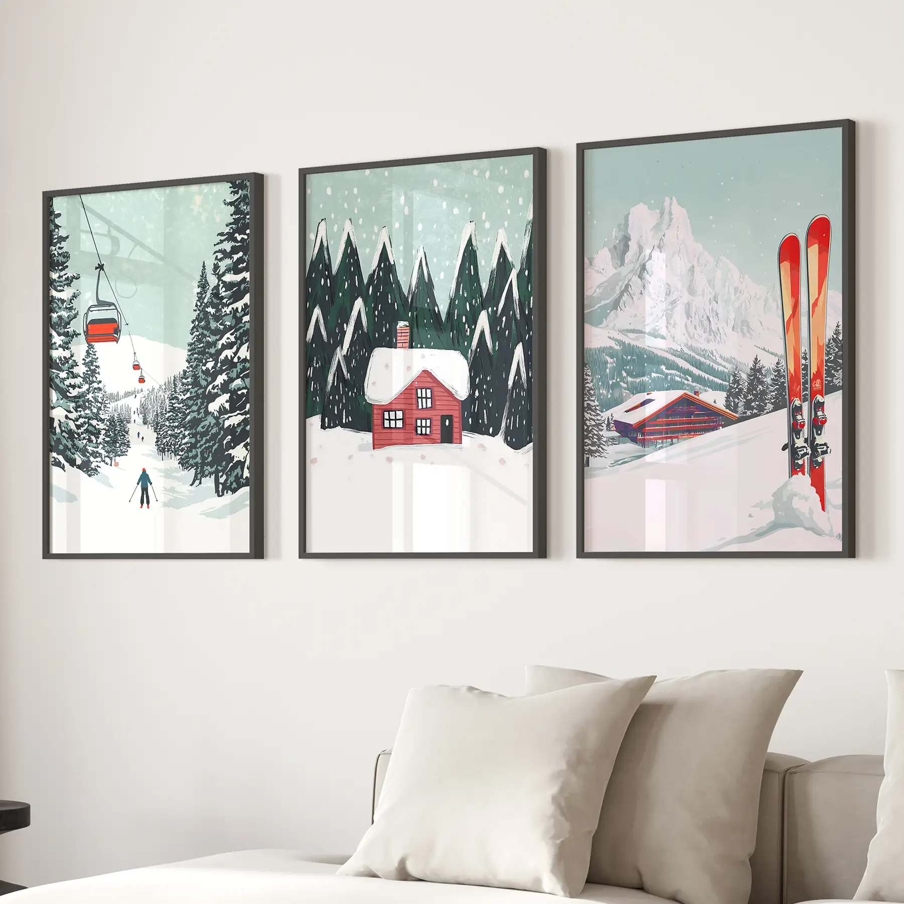 Ski Lifts, Cozy Cabin, and Snowy Peaks Wall Art - Image 2