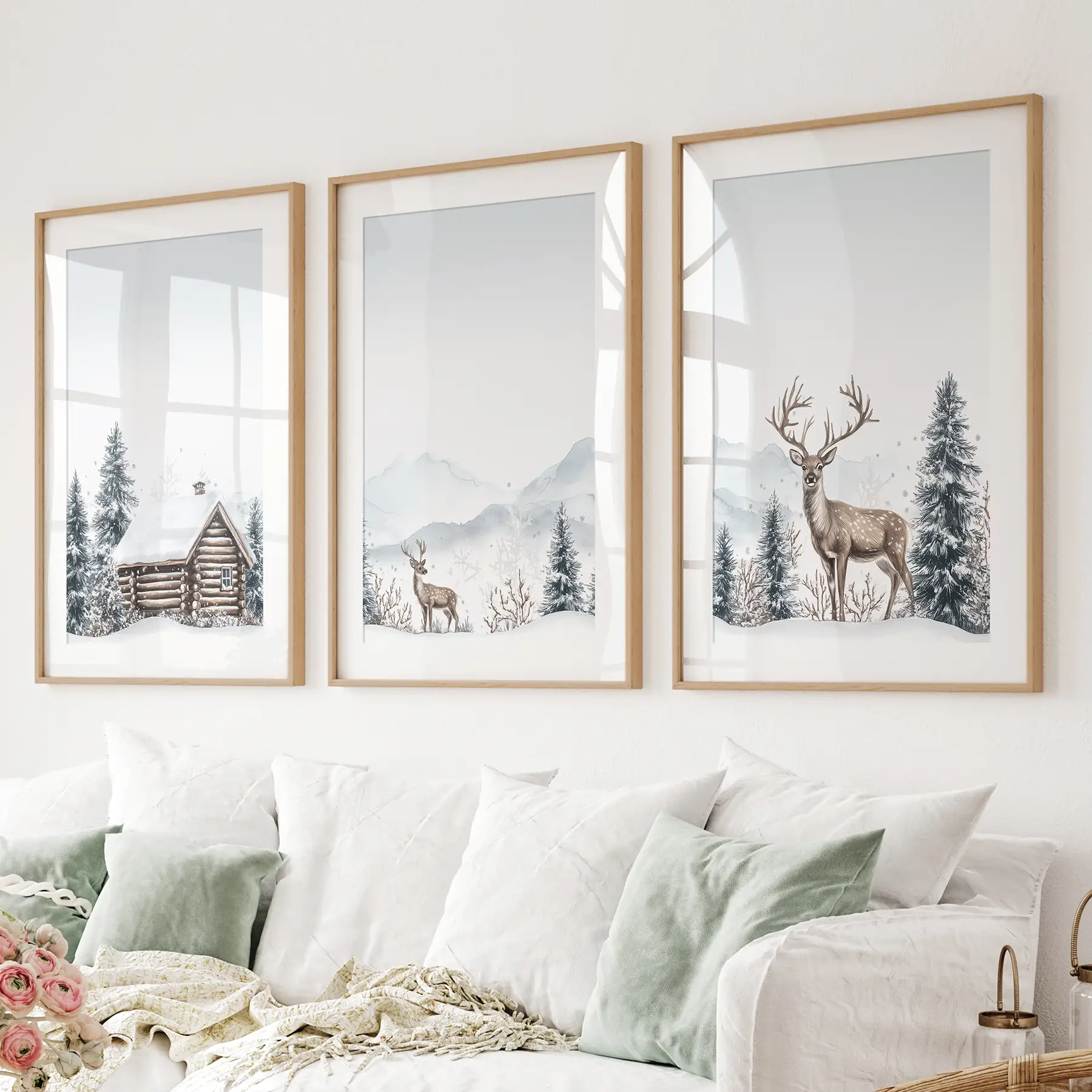 Snowy Deer Wall Art Set of 3. Winter Woodland Prints - Image 4
