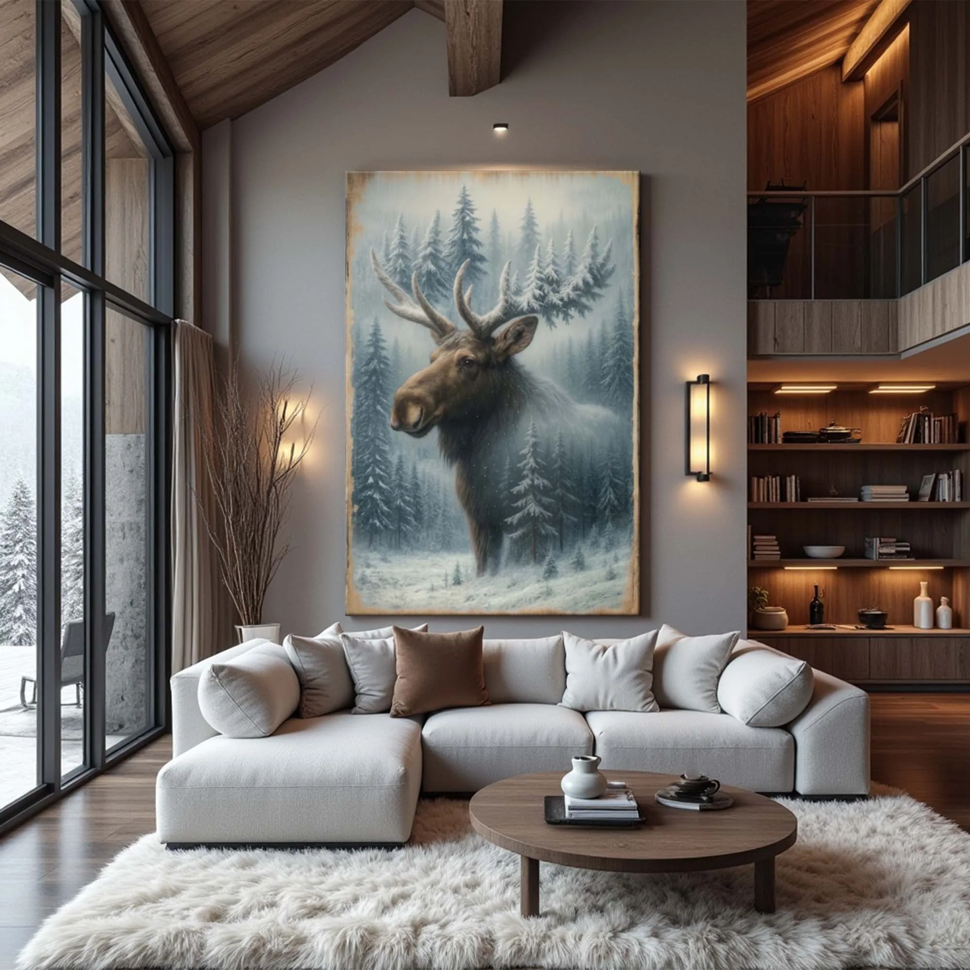 Snowy Forest Moose Double Exposure Wall Art - Image 8