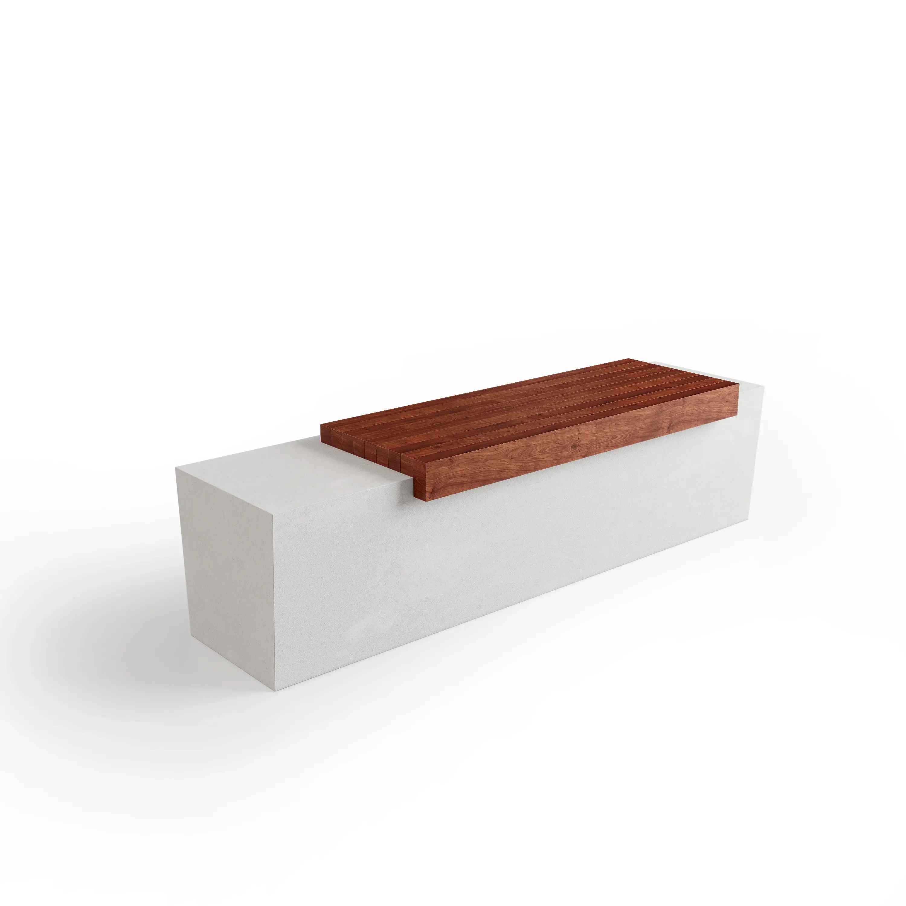 Tapered Bench with Wooden Planks - White GFRC Concrete Bench - Image 2