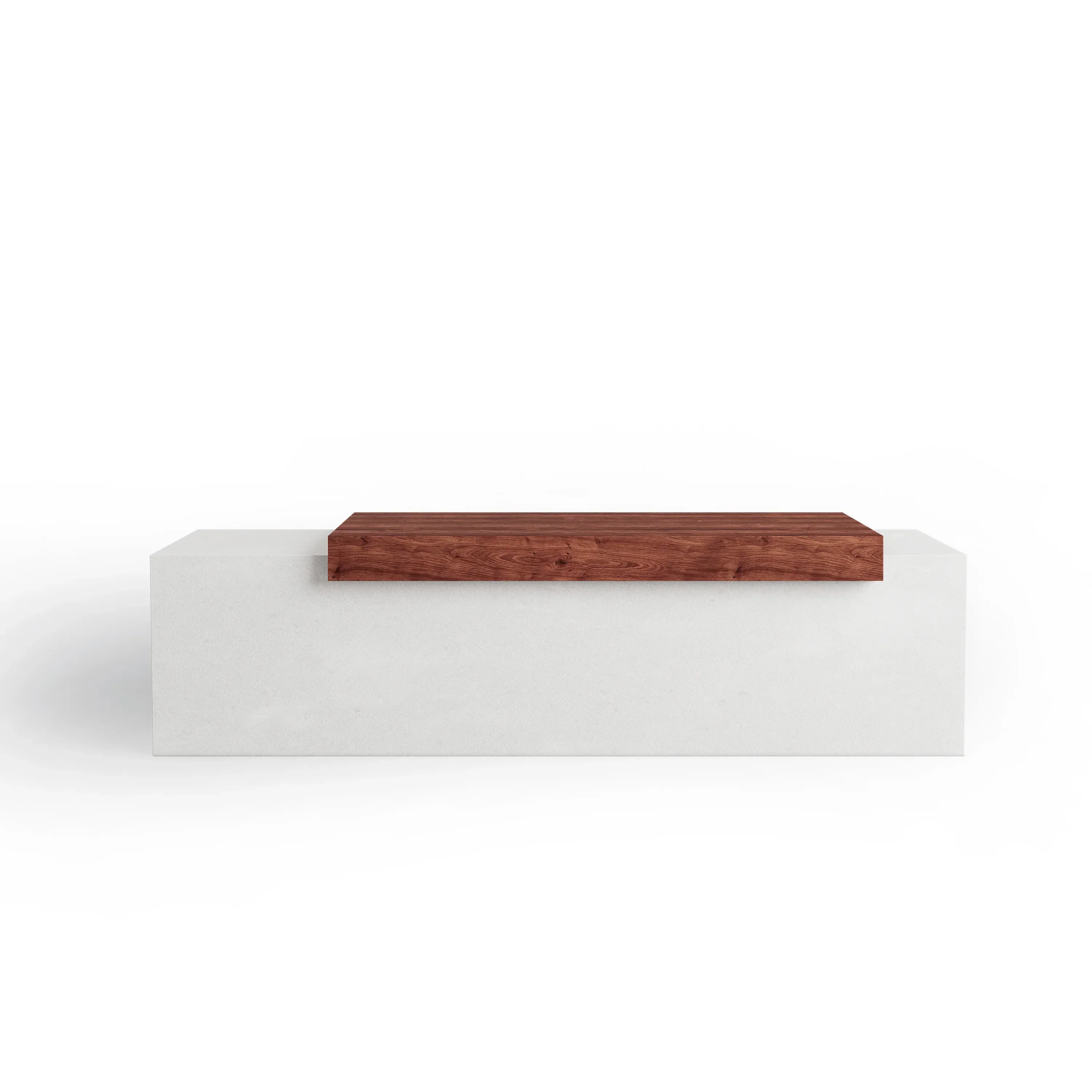 Tapered Bench with Wooden Planks - White GFRC Concrete Bench - Image 3