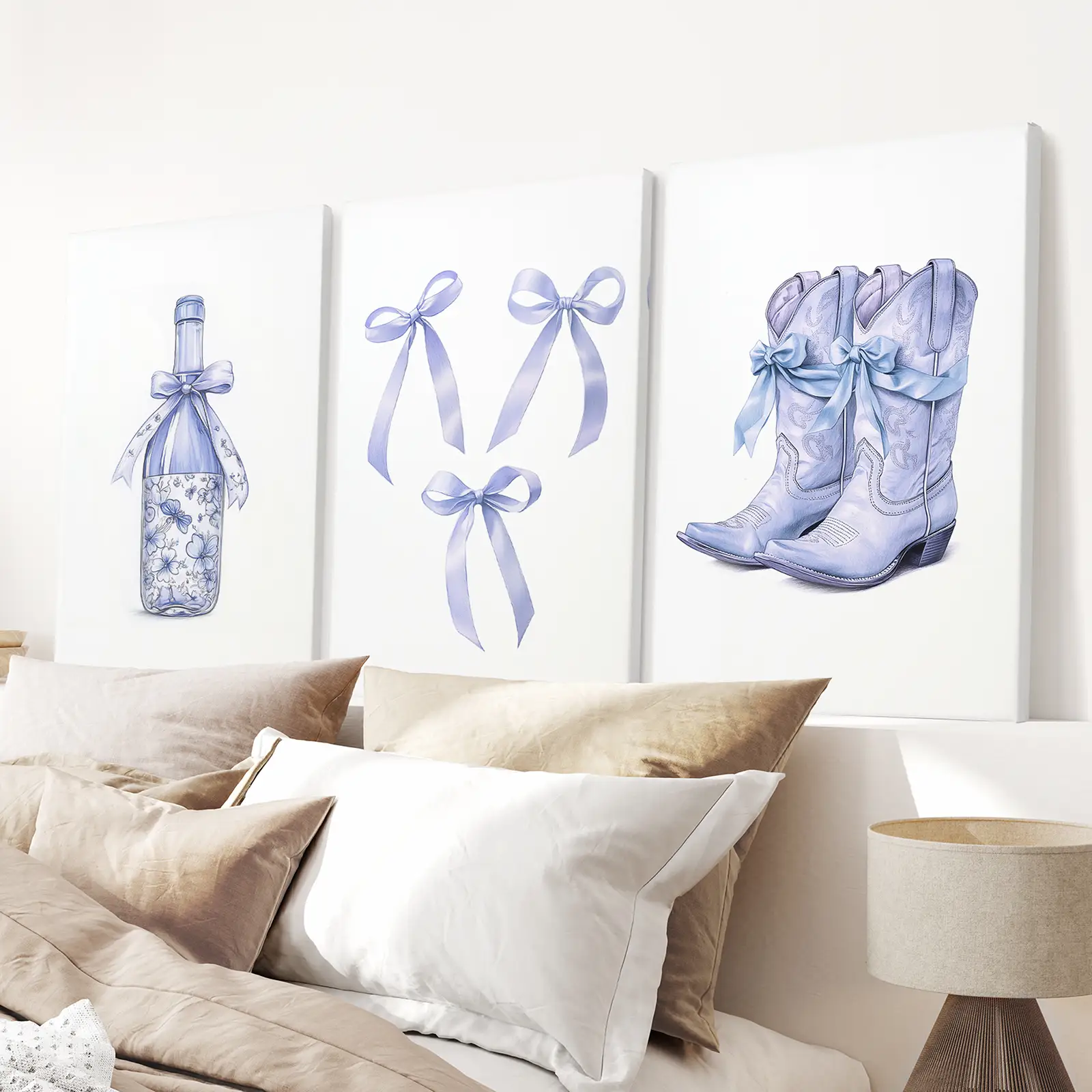Trendy Blue Bows Girly Wall Art Set of 3 Print - Image 5