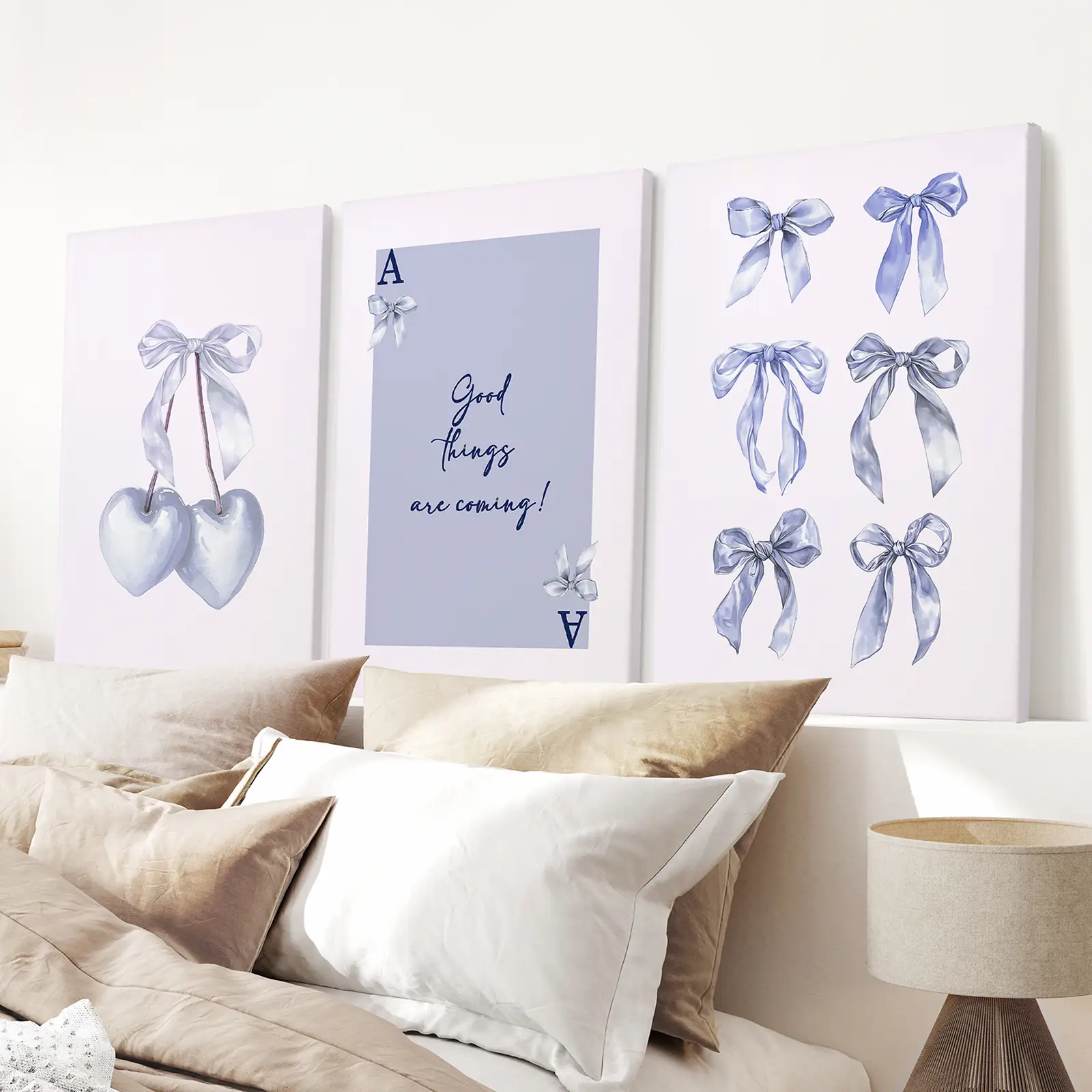 Trendy Blue Bows Preppy Poster Girly Decor Art Set - Image 6
